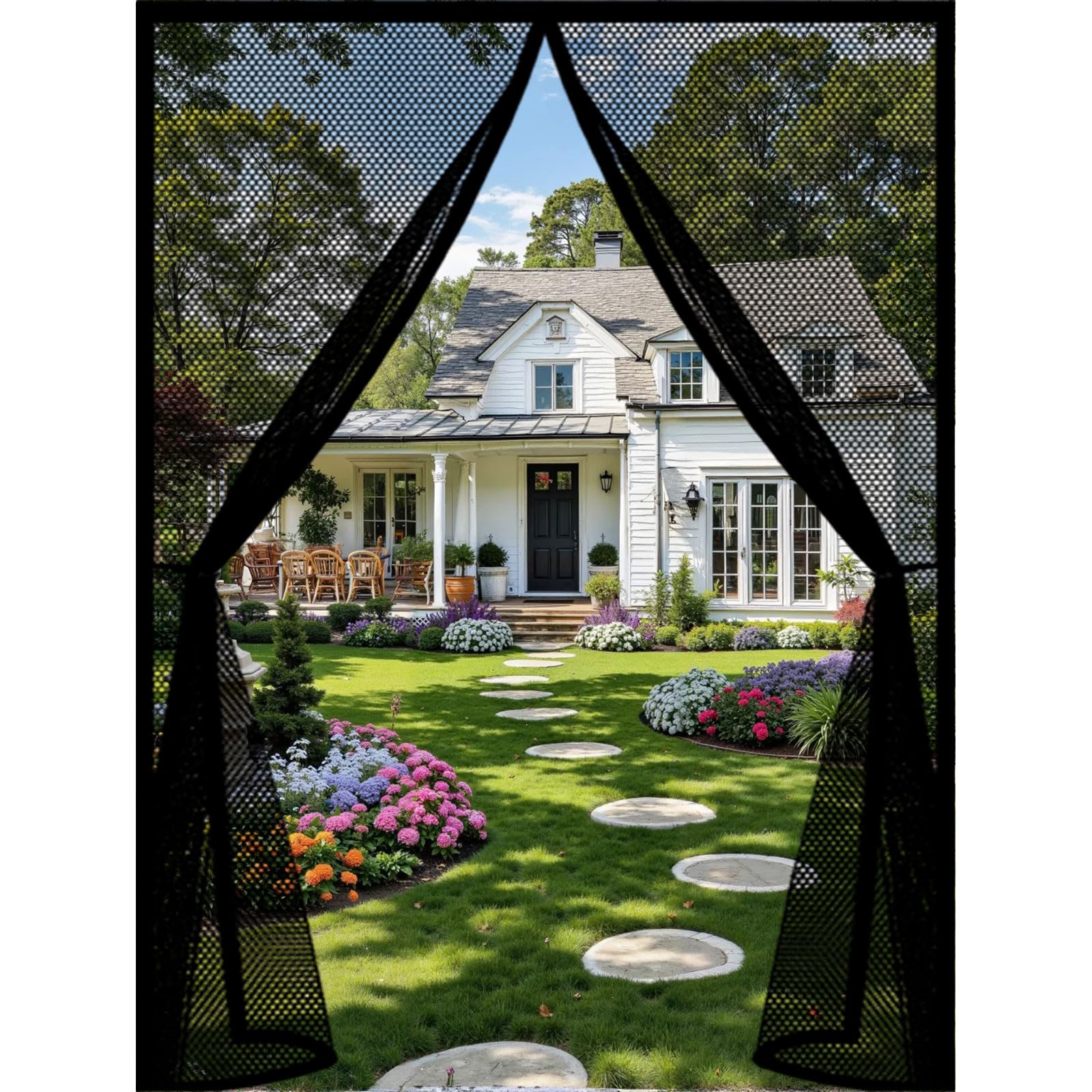 Guojun Black Fly Screens Doors 145 X 300 Cm Heavy Duty Self-Sealing No Gap Anti Mosquito Mesh Screen Curtain Easy To Install Without Drilling For Patio Bedroom Sliding Kitchen,