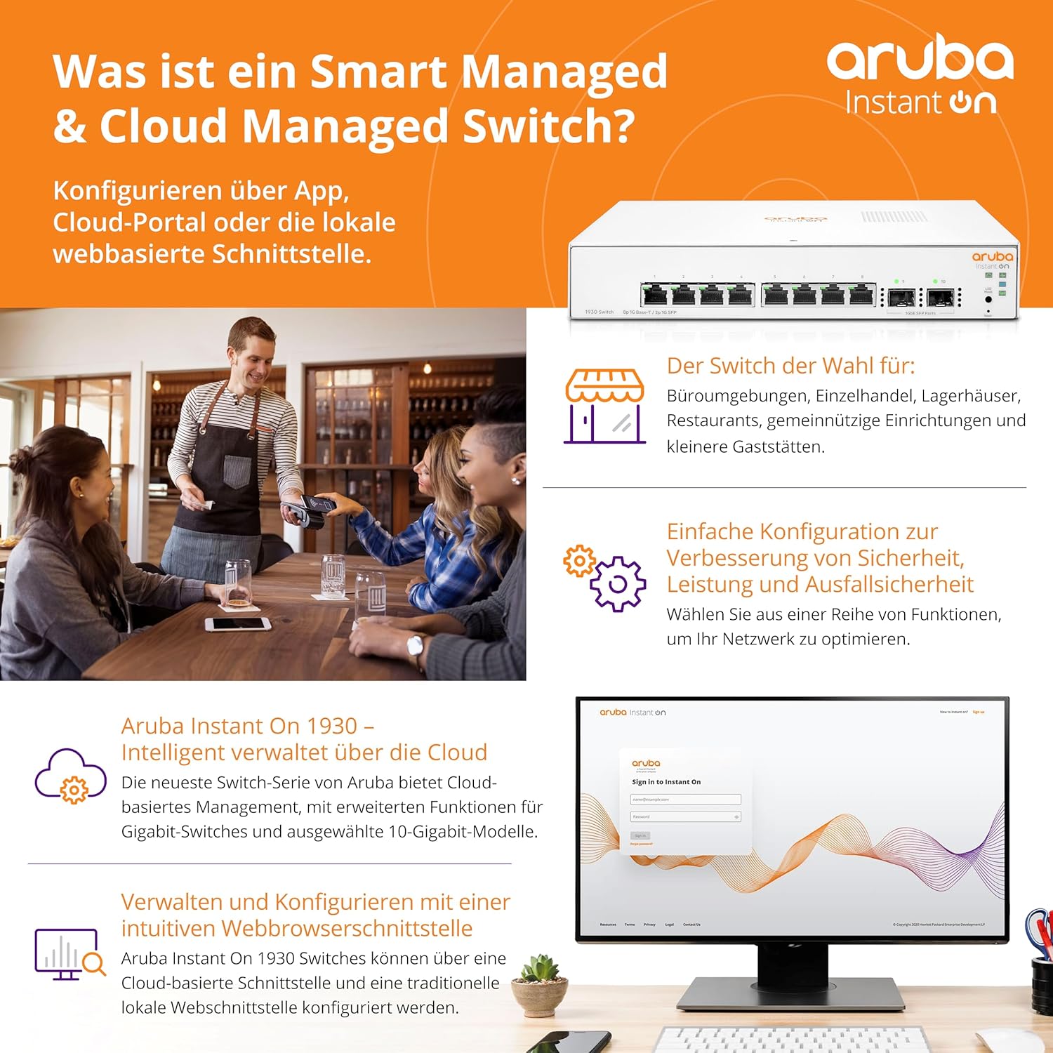 Aruba Instant On 1930 28-Port Gb Ethernet 24xGE, 4X 1G, 10G SFP+, L2+ Smart Switch EU Europe Cord (JL682A#ABB)