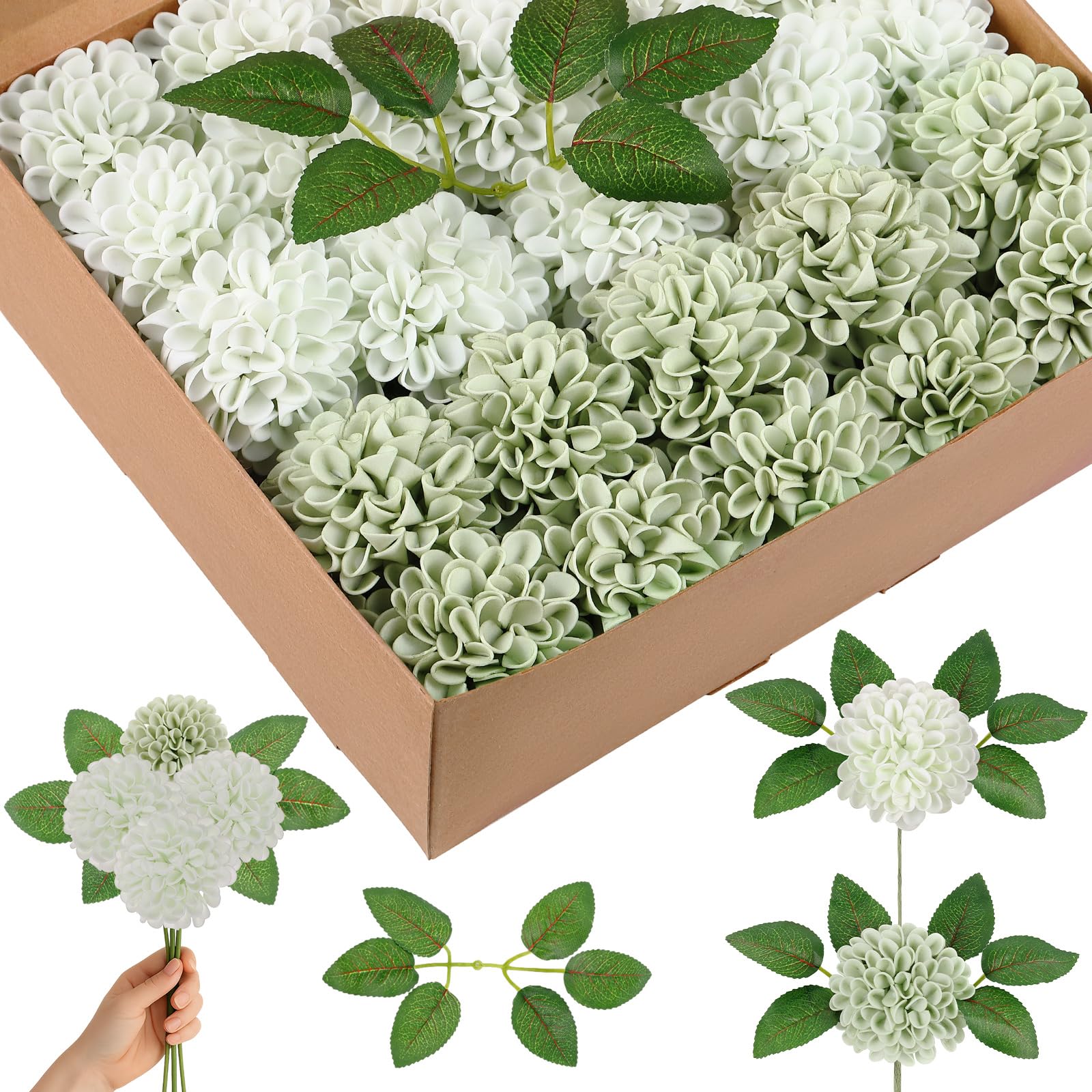 Fleurs de dahlia artificielles vert sauge durables pour éviter les fleurs flétries en fête