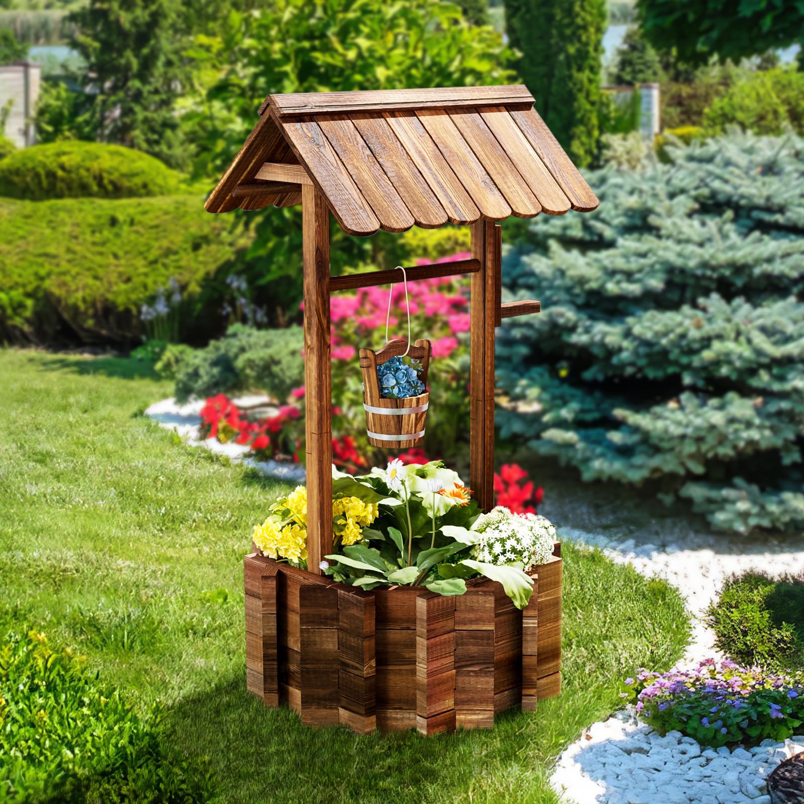 Aoxun Pflanztopf Wunschbrunnen Holz
