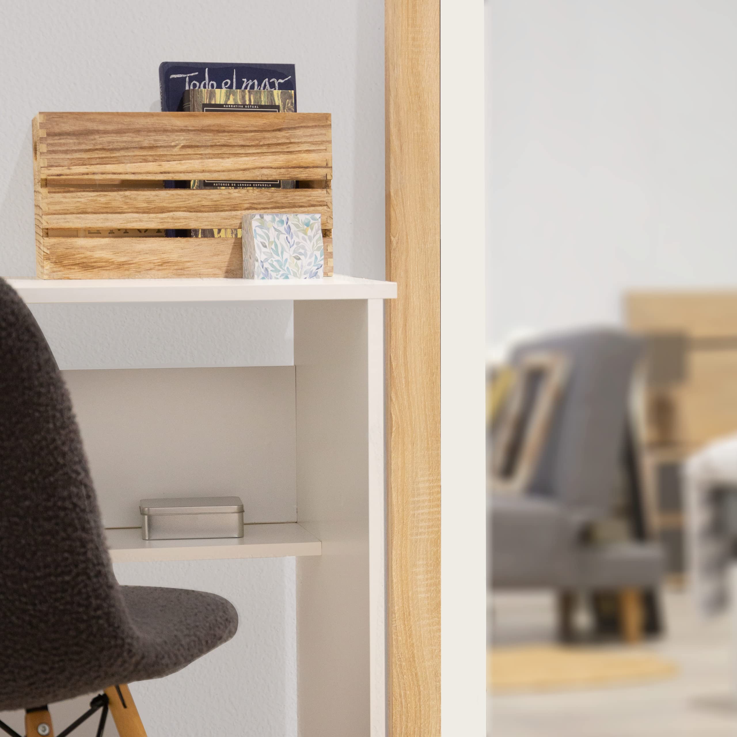 duehome | Mesa Estudio Juvenil con balda Interior, Escritorio Compacto, Mesa PC, Modelo Siku, Acabado en Blanco, Medidas: 90 cm (Largo) x 45,9 cm (Ancho) x 77 cm (Alto)