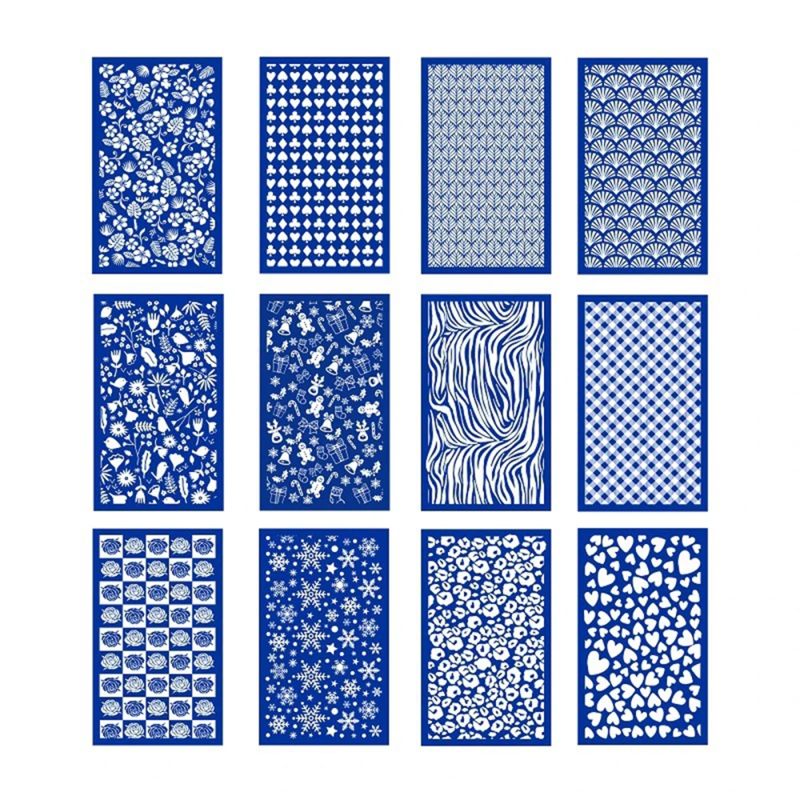 MANGOUSONG Screen Printing Kit,9x15cm Christmas Silk Screen Stencils for Polymer Clay Reusable Silkscreen Print Kit Mesh Transfer Crafts Printing Jewelry Style 5