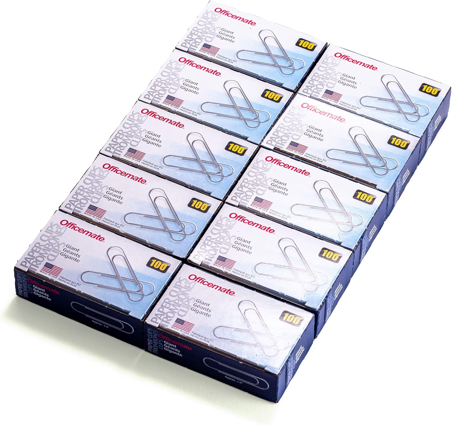 Officemate Giant Paper Clips, Pack of 10 Boxes of 100 Clips Each (1,000
