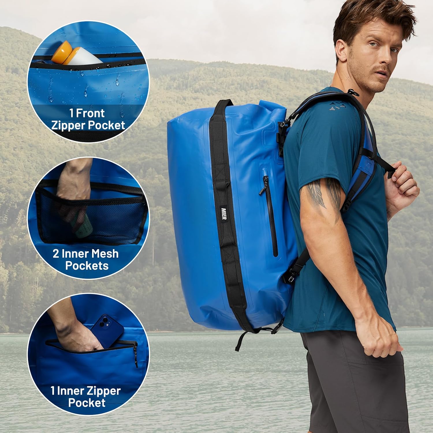 MIER Large Waterproof Duffel Bag Rolltop Dry Backpack Duffle Bags for Kayaking, Rafting, Boating, Swimming, Camping, Travel, Gym, Beach, 60L/80L - Image 3