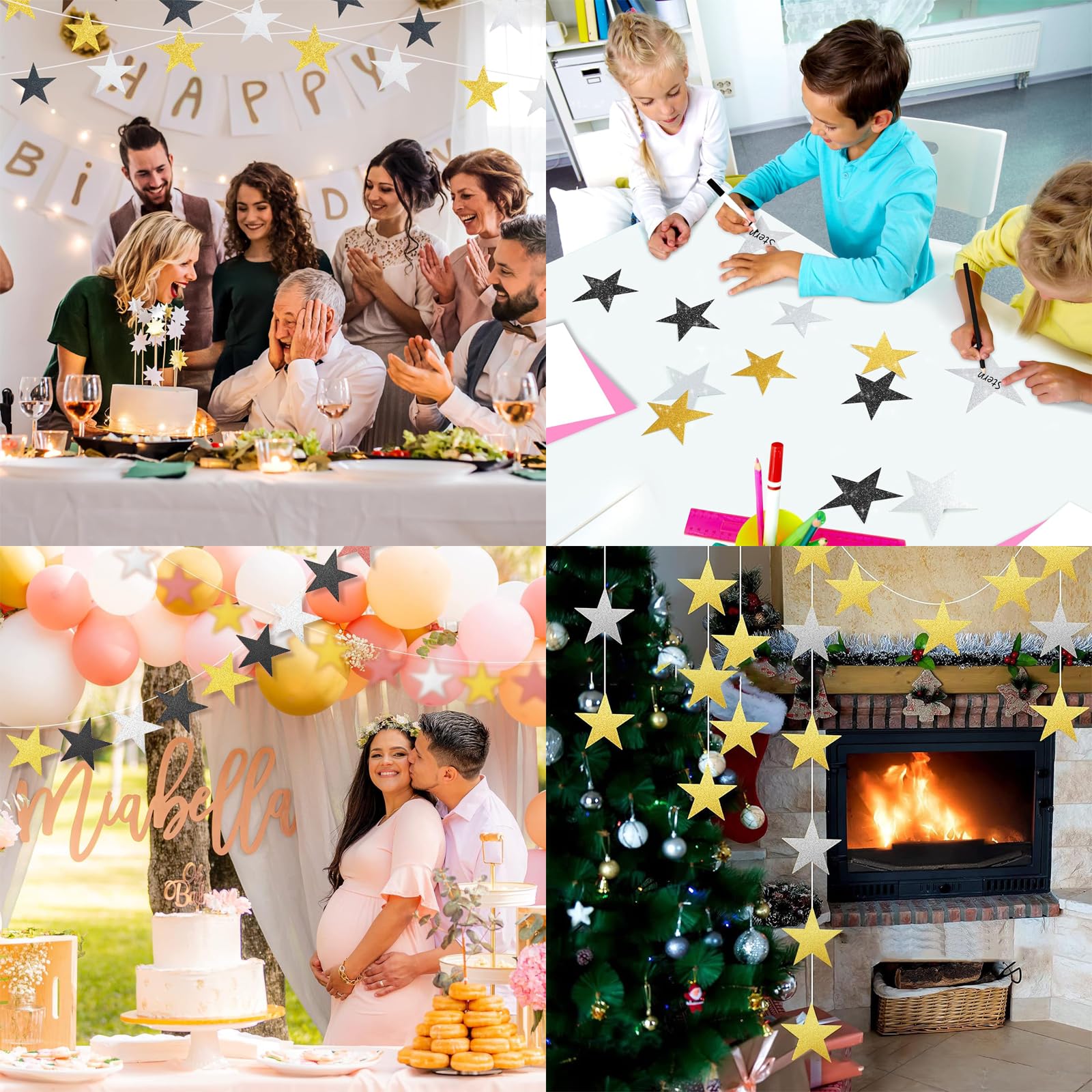 60 Piezas Estrellas de Papel Recortado, Recortable de Papel con Purpurina Estrella, Decoración Estrellas Doradas, Decoración de Estrellas de Purpurina, para Bricolaje Aula Pared Tablero Boda