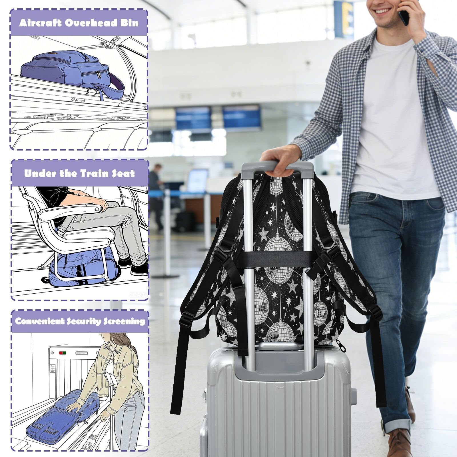 Plecak podróżny Osobisty Przedmiot Torba podróżna Dla Kobiet Praca 20L | Czysty design torba dla nauczyciela witraż gwiazdy przedmiot osobisty torba podróżna do samolotów bolsones para hombres 20L