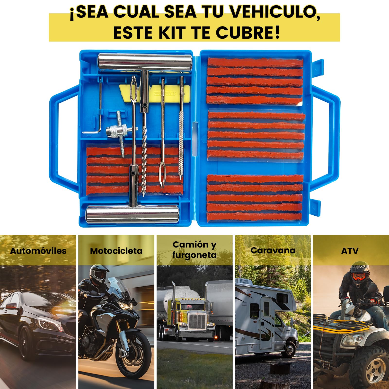 27PCS Kit Repara Pinchazos para Coche/Moto/Caravana, Kit antipinchazos neumático, Arreglar pinchazos en 3 Minutos, Mechas + Accesorios completos, Compacto para Maletero, Fácil Uso sin Experiencia
