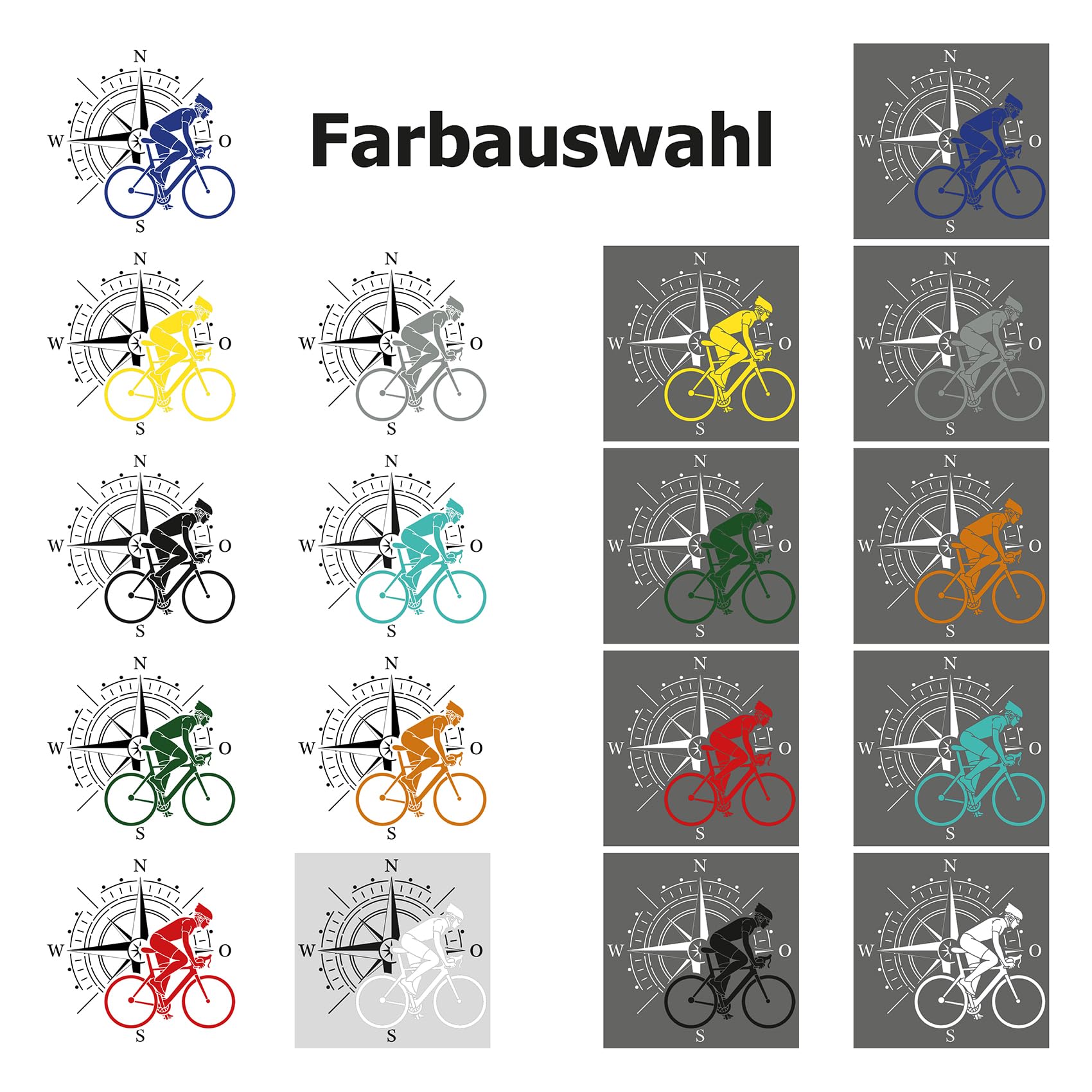 Autoaufkleber Kompass Sport Bike 61x60cm Windrose Sticker Folie für Auto Wohnwagen Anhänger Aufkleber Selbstklebend Kfz Zubehör KX072 KX073 (Kompass weiß, Fahrrad Rot)