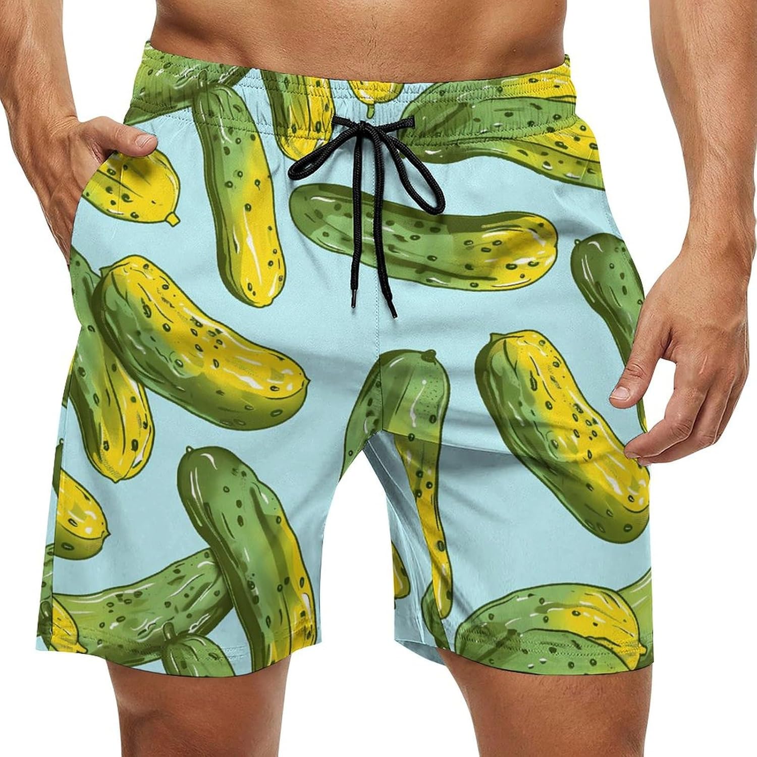 Pickles Casual Men's Swim Trunks Novelty Summer Beach Shorts Swimwear with Pocket