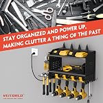 Organisateur d'outils de puissance avec station de recharge, Cadeaux pour les hommes Papa Mariez-lui la fête des pères, le mur de garage étagères avec 6 Porte-perceuse, Garage de rangement Construit dans 8 Sortie de la bande d'alimentation, Organisateur de batteries