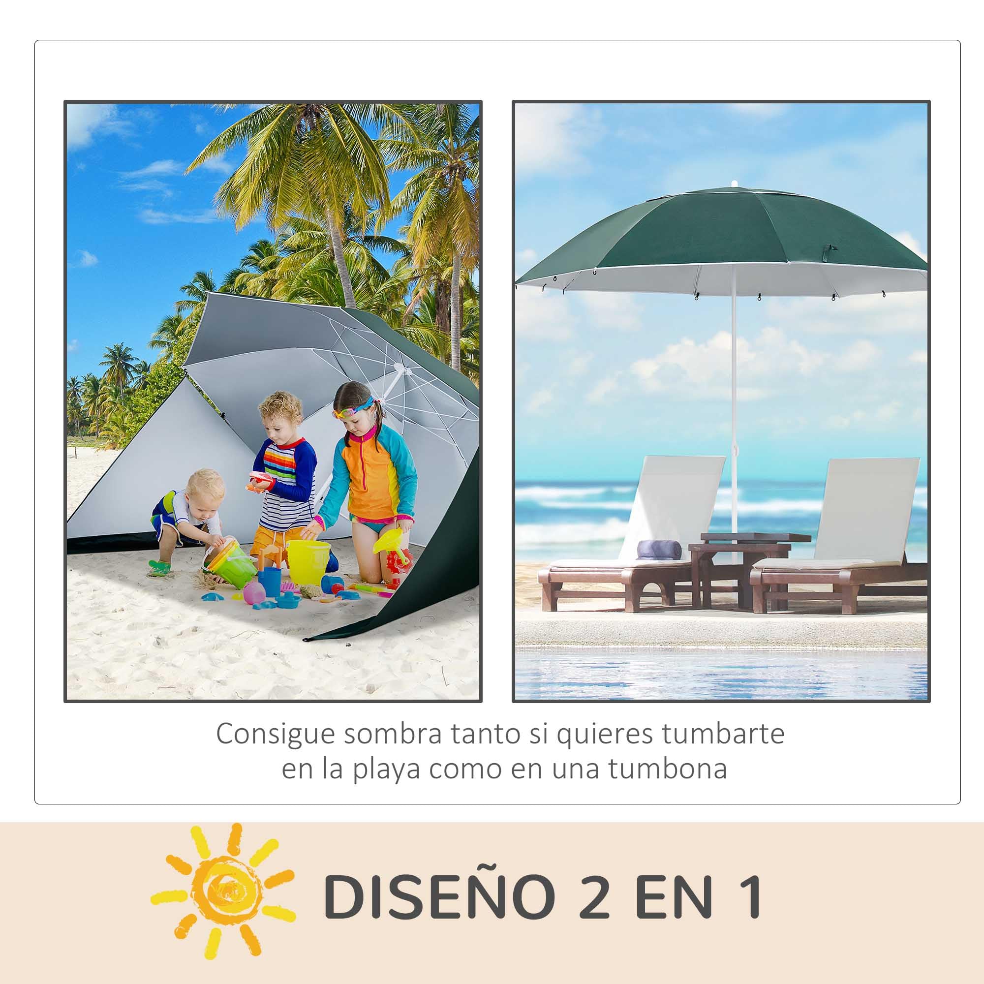 Outsunny Sombrilla de Playa 2 en 1 Parasol para Playa con 2 Paneles Laterales Toldo Portátil Anti-UV con Bolsa de Transporte para Jardín Piscina Ø210x222cm