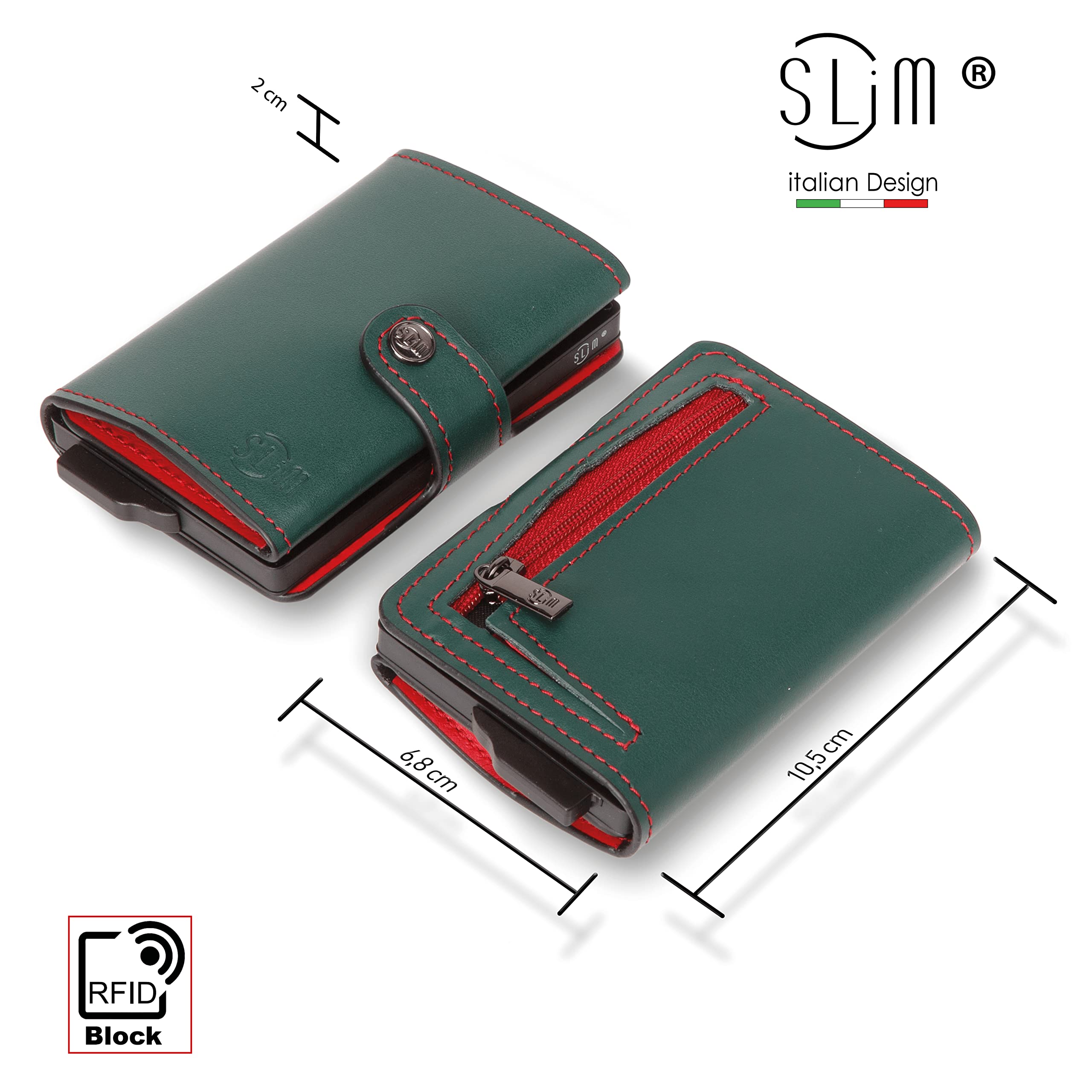 SLim Porta Carte di Credito Schermato Portafoglio Uomo Rfid Portatessere Anticlonazione Donna Portacarte Uomo (Verde e Rosso, Con Zip)