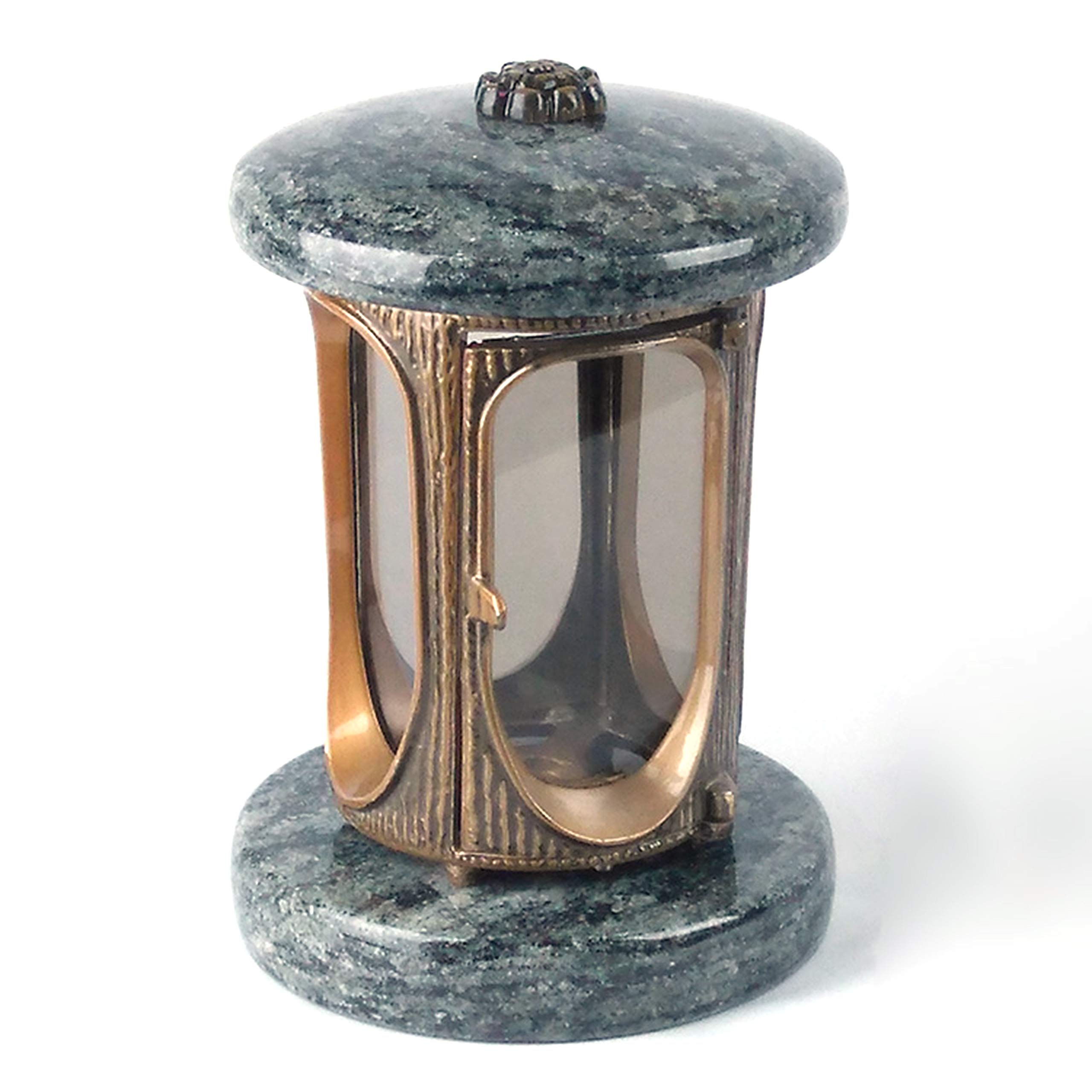 designgrab Alu Grab lampada con base in granito, 20 x 20 x 5 cm, in messingfarbenem alluminio in finitura anticata e granito Olive Green Verde