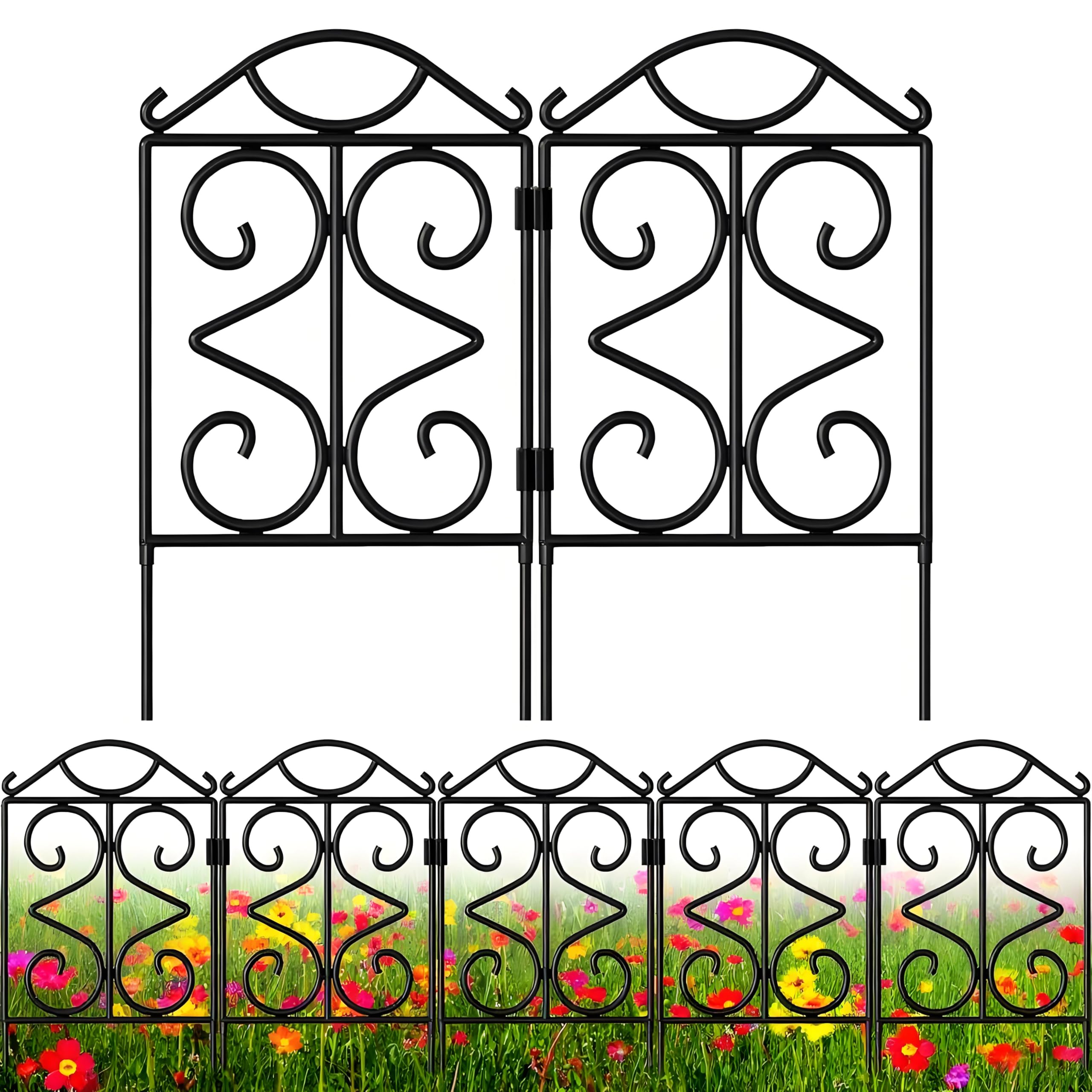 AMAGABELI GARDEN & HOME 10 Panels 24in(H)×10ft(L) Decorative Garden Fences and Borders for Dogs No Dig Rustproof Metal Fence Panels Garden Edging Border Animal Barrier Fencing for Flower Beds Black
