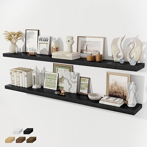 Miniatura 54 de Estantes flotantes para pared, juego de 2 estantes flotantes de 28 pulgadas, estante de madera rústica montado en la pared para baño, sala de estar,