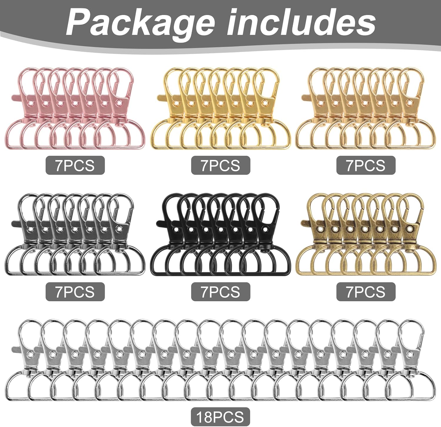 60PCS Key Chain Clip Hooks, Swivel Clasp Hooks, D Ring Clip Lanyard Hardware for Keychain Making(3/4”Inside Width) - Image 6