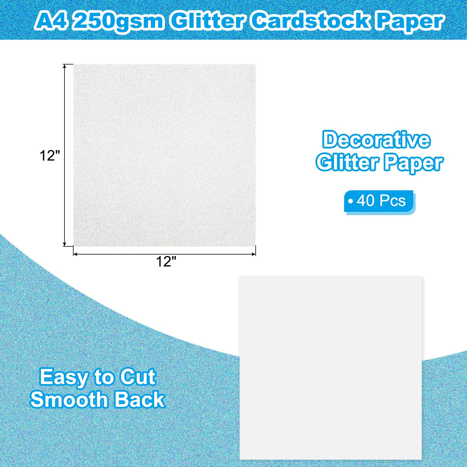 PATIKIL 40Sheets Silver Glitter Cardstock Paper - Image 2