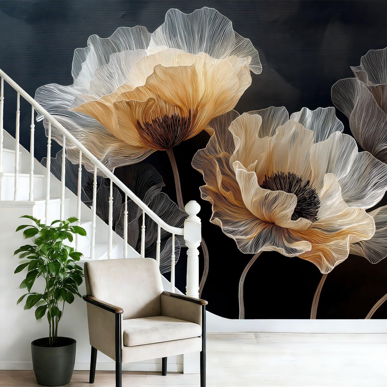 Tapeta fotografia rośliny kwiaty gałęzie i liście murale ścienne fototapeta, kremowa dekoracja ścienna do salonu sypialni pokoju dziecięcego dekoracja domu, 350 x 256 cm