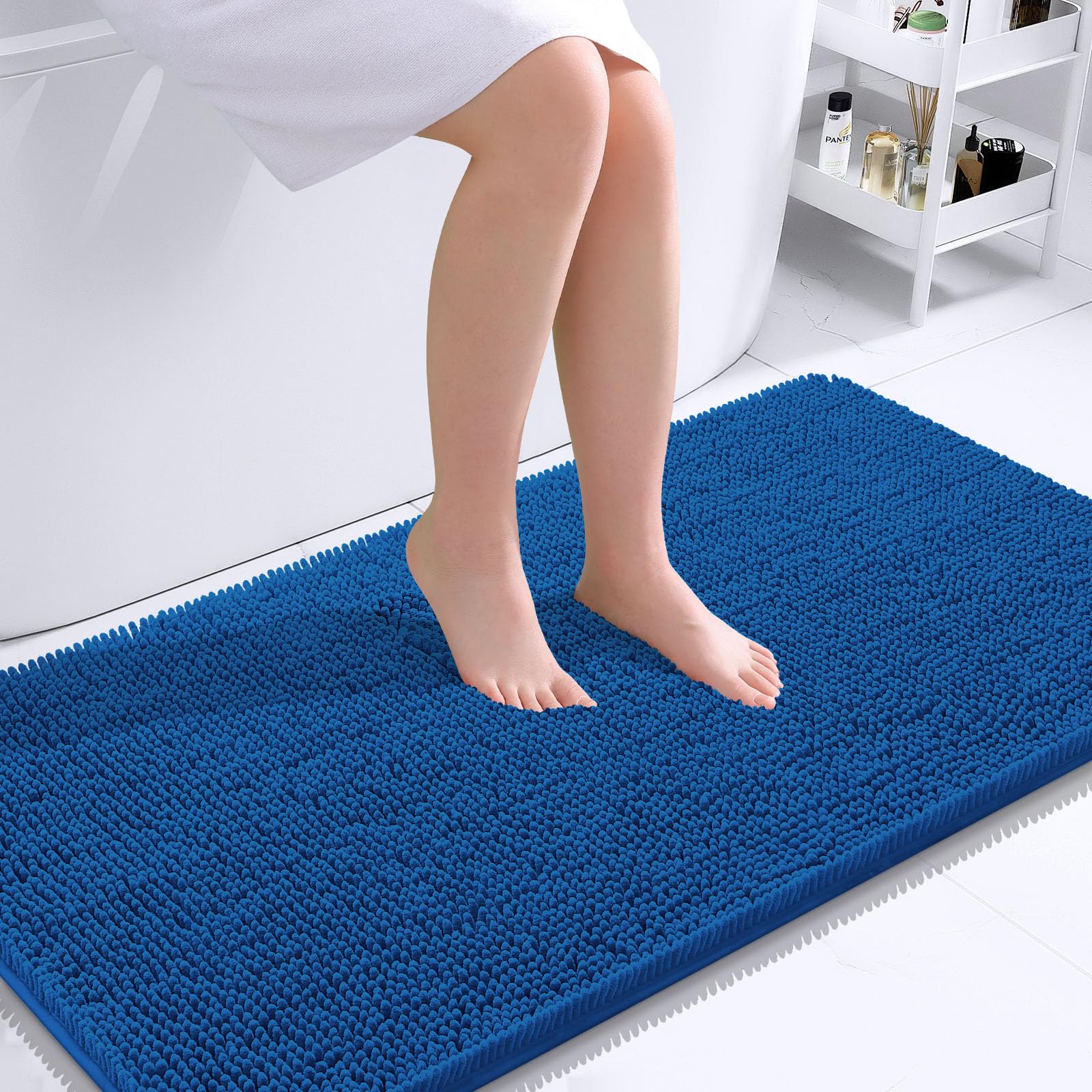 OLANLY Bathroom Runner Rugs 40x24, Extra Soft Absorbent Chenille Bath Rugs | Deep Navy Blue, Quick-Drying Rubber Backing, Machine Washable Long Bath Mat for Bathroom Floor, Tub and Shower, Home Decor