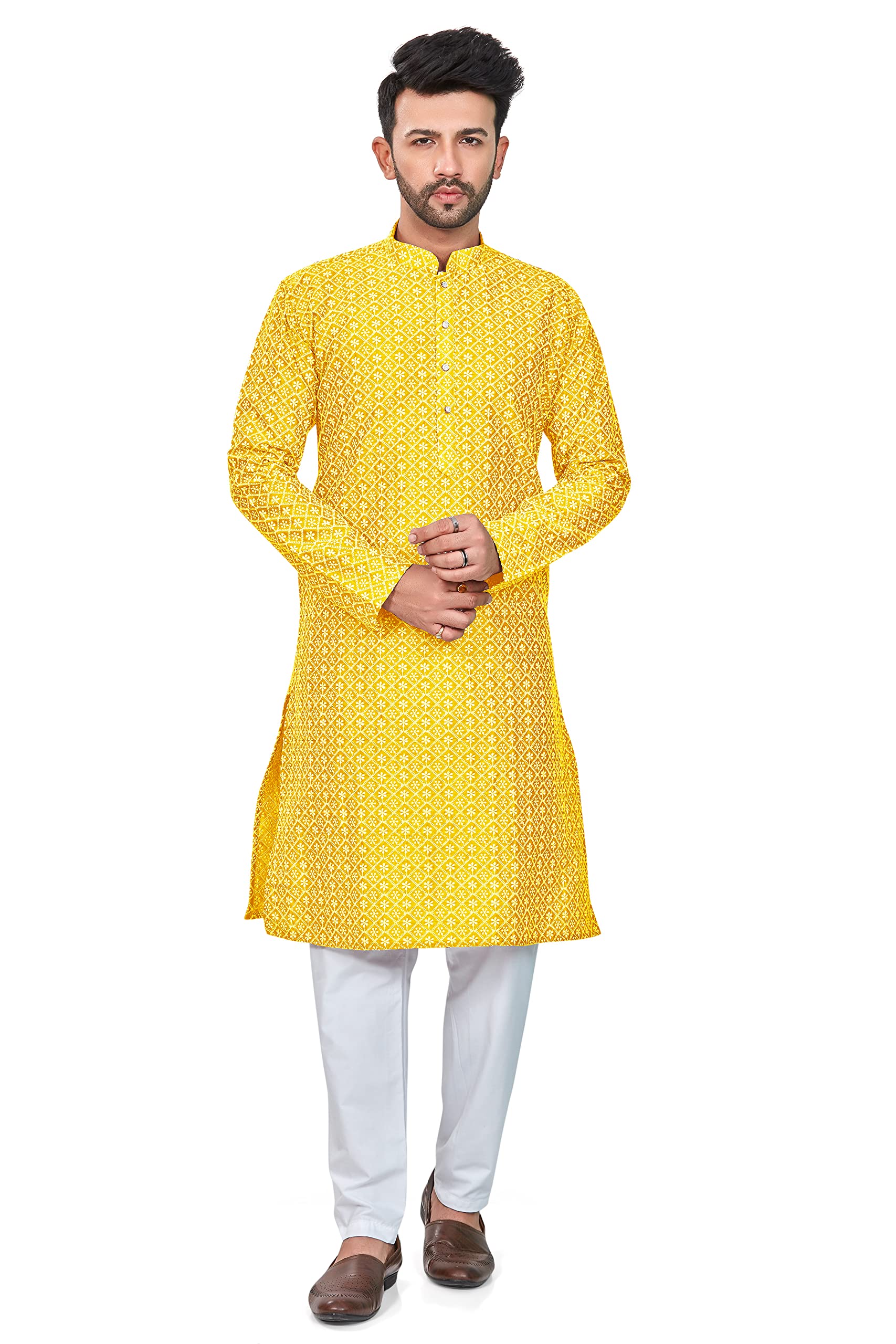 Men's Pure Cotton Lucknowi Kurta Pyjama Set Colour-image-12