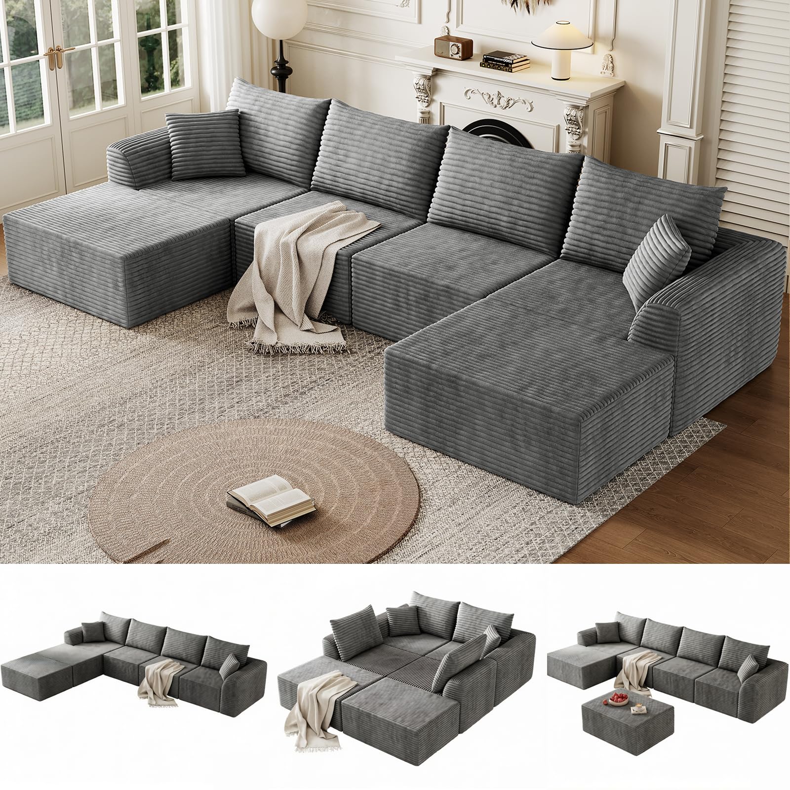 Zvaxioyv 130 inch Modular Boneless Sectional Couch