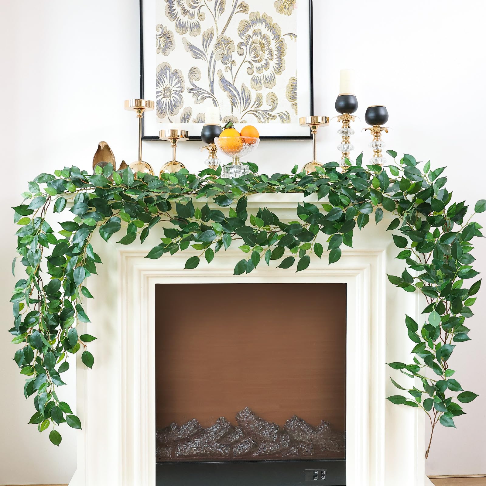 Mizii Künstliche Ranken-Girlande, 200 cm, künstliche Ficus-Ranken-Girlande, Seiden-grüne Blätter, Dekoration, künstliche Hängepflanzen für Hochzeit, Tischdekoration, Wanddekoration, Raumdekoration,
