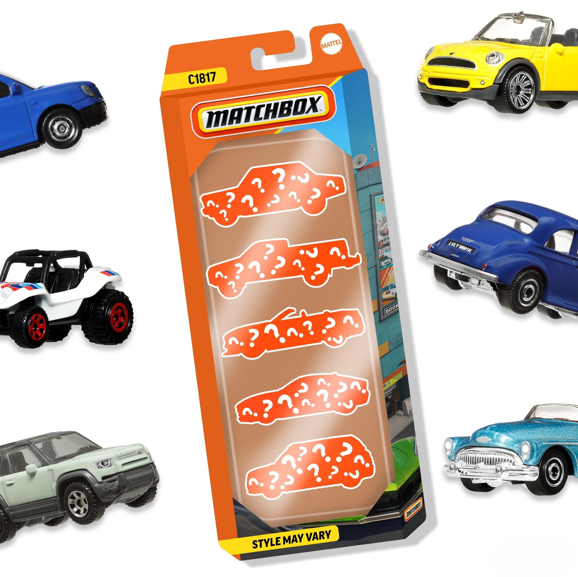 Matchbox 5-Pack of 1:64 Scale Vehicles (Assorted Styles, One Random Set), 5 Toy Car Collection of Real-World Replicas for Kids 3 Years Old & Up, C1817