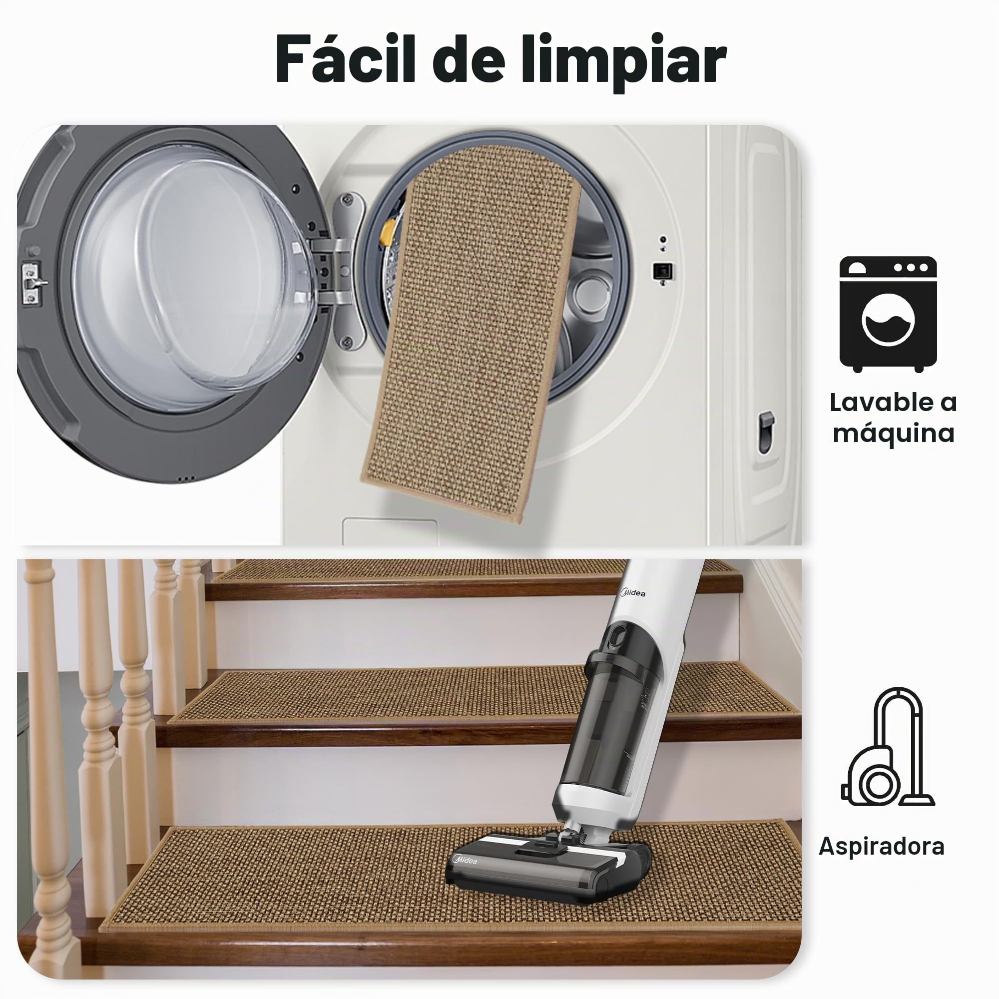 Antideslizantes para Escaleras, 20cm*76cm 15pcs, Alfombra Antideslizante, Alfombrillas para Escalones Interior, Lavable, Reutilizable, Beige