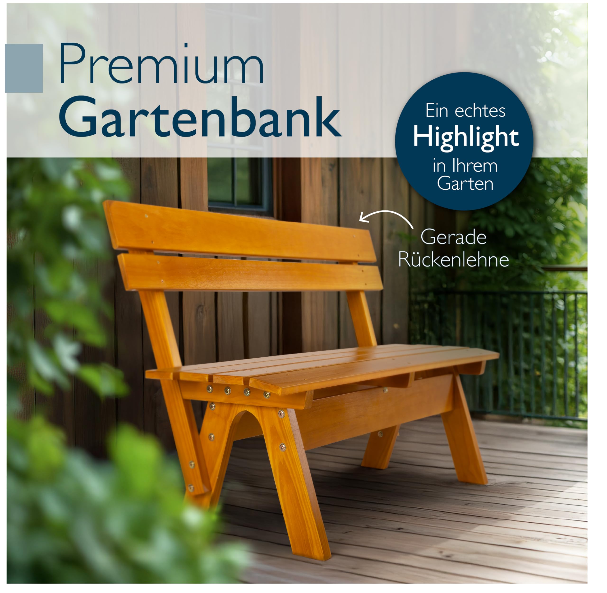 Beautissu Gartenbank wetterfest Holz 2 Sitzer aus lackiertem Massivholz | 120cm breit robuste strapazierfähige Holzbank Outdoor Bank für Balkon Terrasse Wintergarten Innenhof Parkbank Garten GR