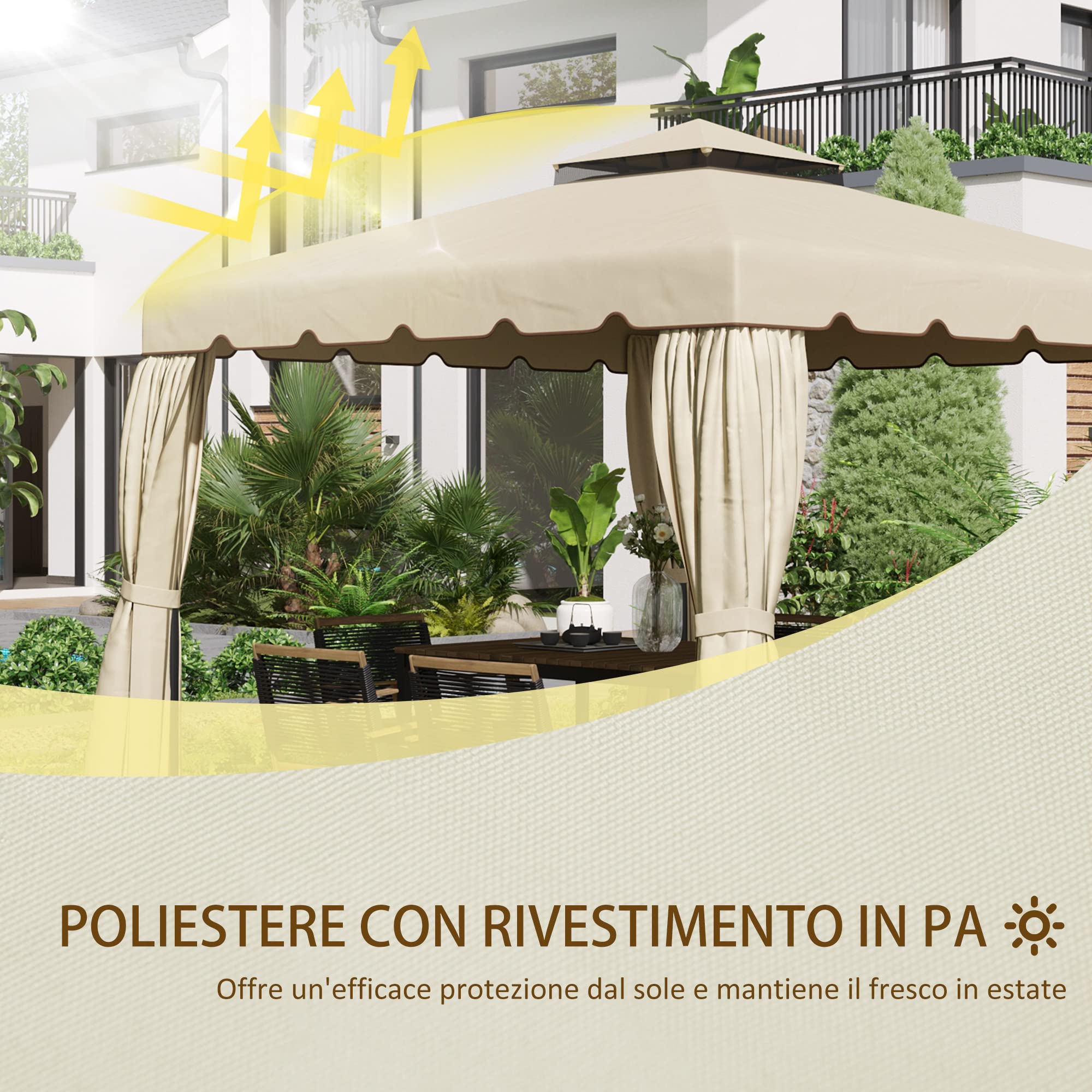 Outsunny Tetto di Ricambio per Gazebo 3x3 m 2 Livelli, Resistente all'Acqua in Poliestere 170g/m², Copertura Beige