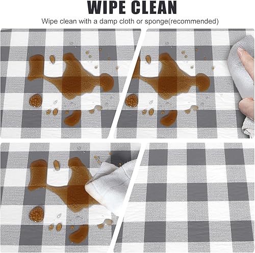 Miniatura 5 de Fitable Funda impermeable para mesa de picnic a cuadros, para exteriores, con fundas de banco, 3 piezas, mantel de vinilo ajustable de franela de 30