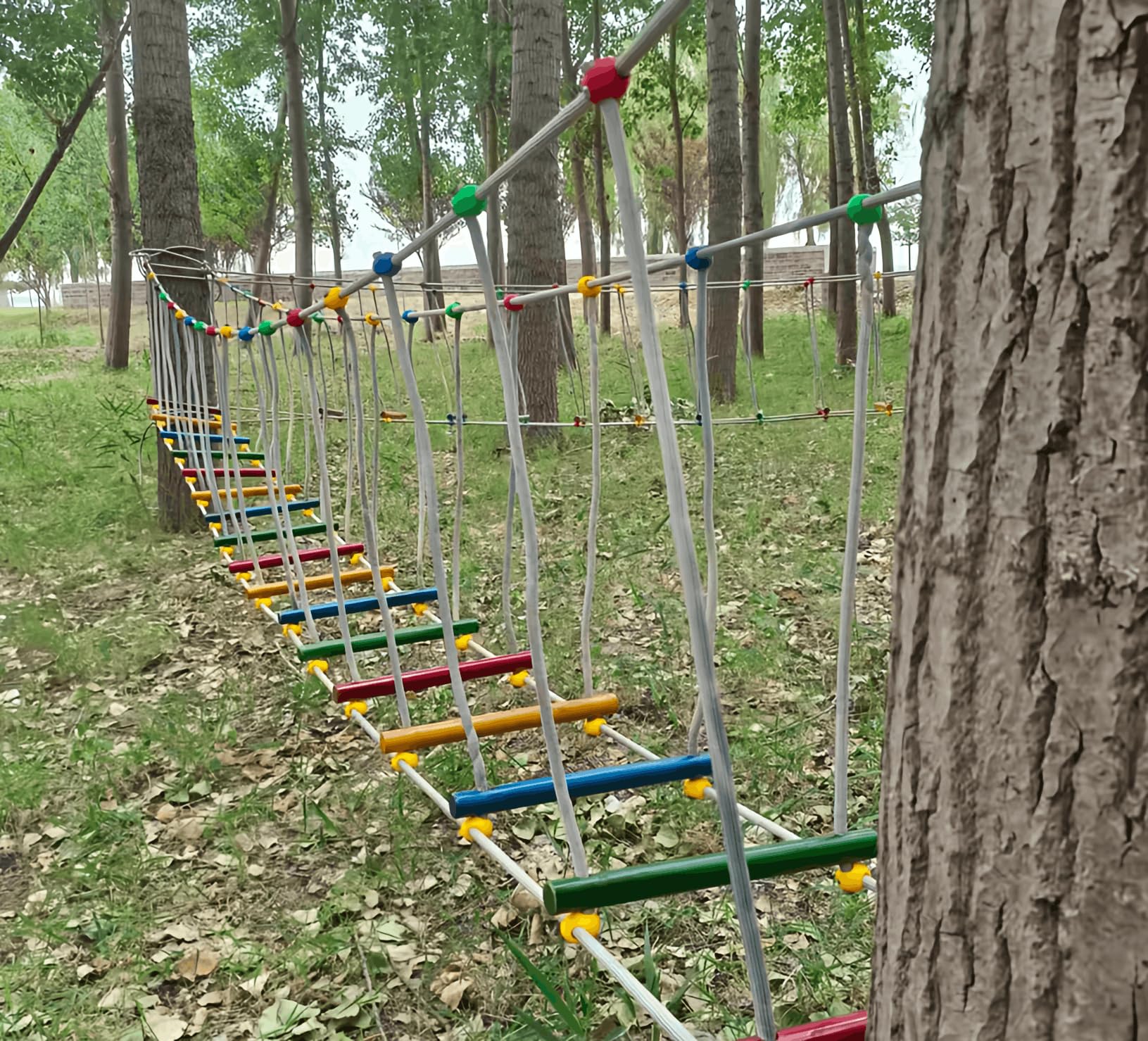 Earnmore Ponte All'aperto per L'asilo Attrezzatura per L'allenamento Fitness Sportivo per Bambini Ponte in Legno Massello Ponte Dell'equilibrio Ponte da Arrampicata Giocattoli(Size:7m)