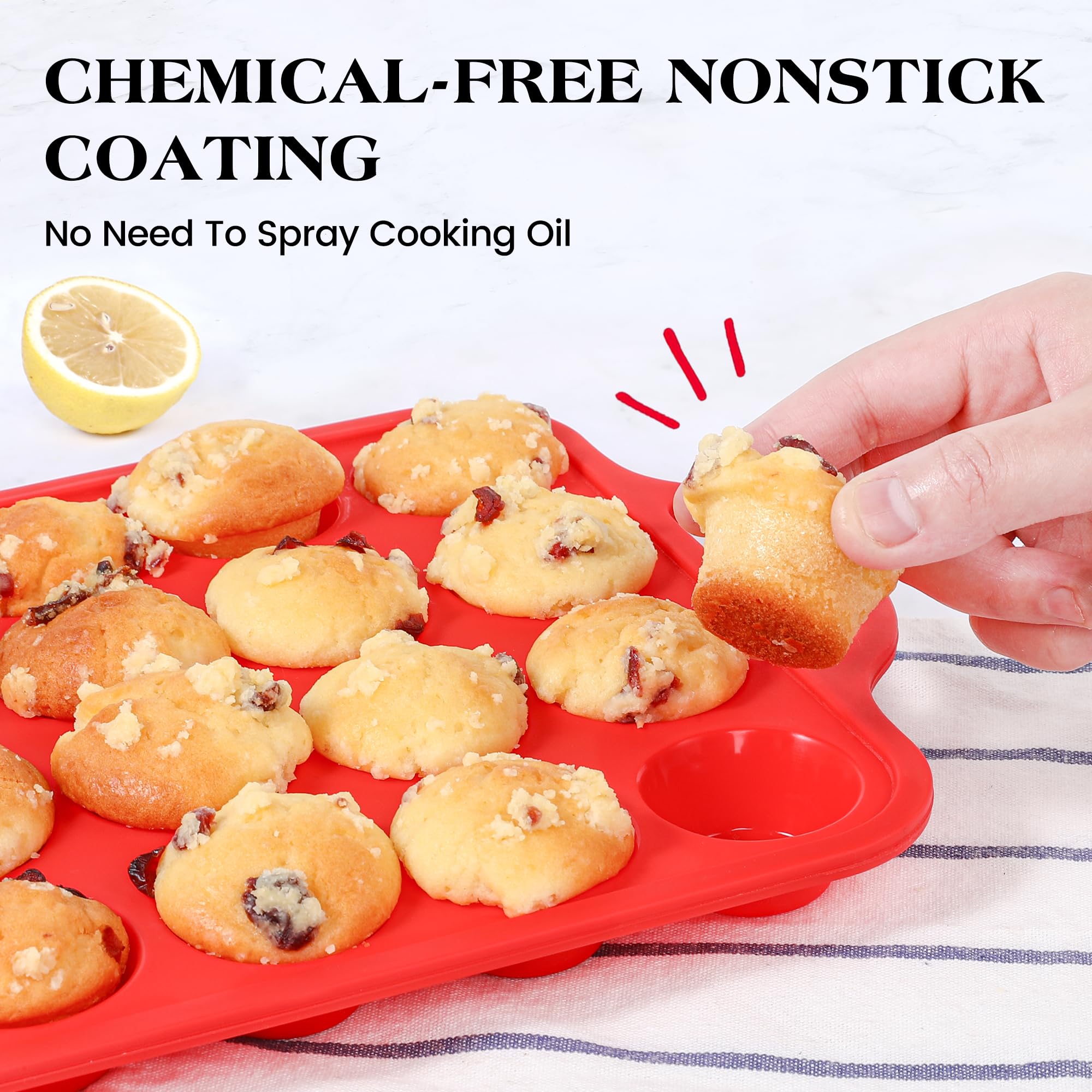 Ensemble de moules à muffins en silicone, 12 moules et mini moules à muffins avec ustensiles, moules de cuisson antiadhésifs avec cadre renforcé en métal, sans BPA