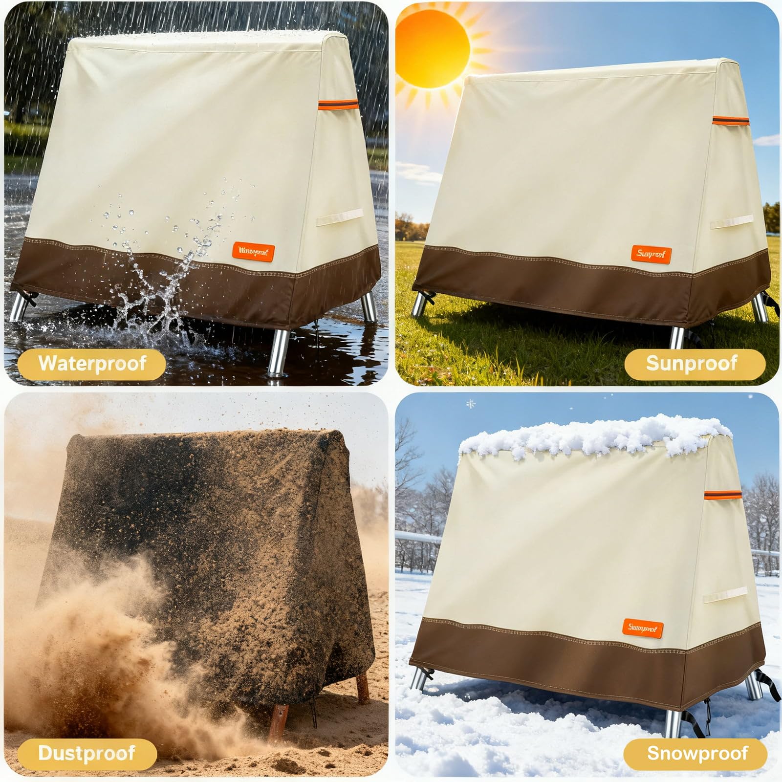 Blueshyhall Housse de protection imperméable pour balancelle de jardin 2 places, housse de protection pour meubles de jardin, balançoire double, protection contre les rayons UV et la poussière (marron