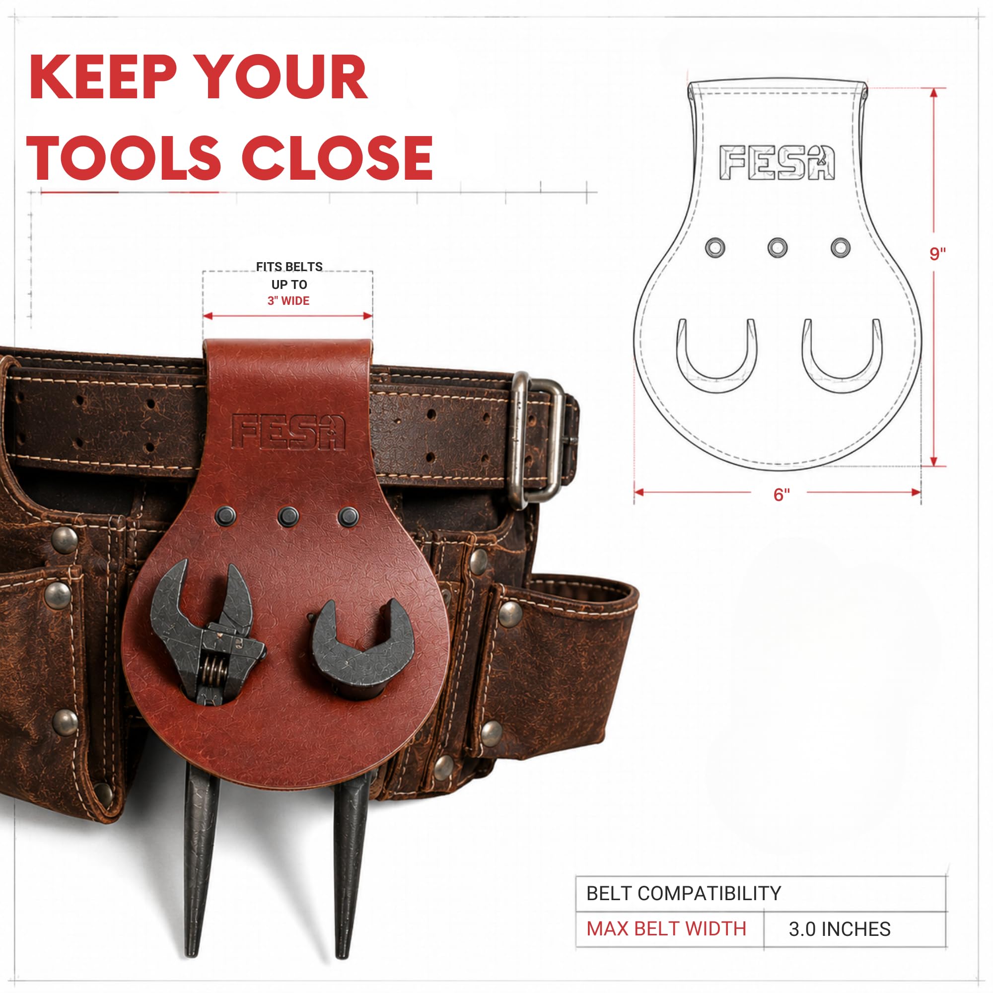 FESA Spud Wrench Holder, Full Grain Leather, Holds 2 Wrenches — Amazon image 3