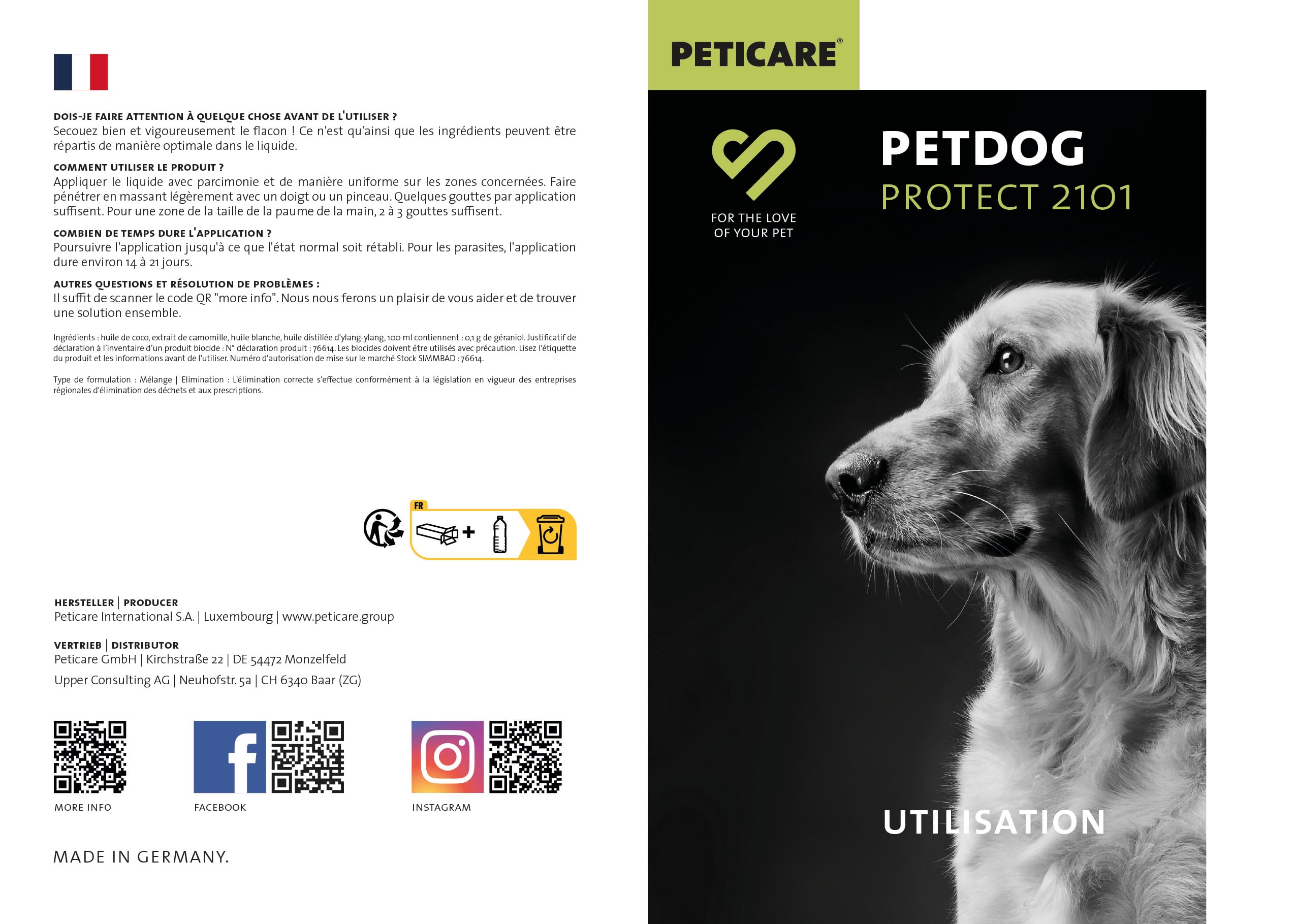 Peticare specjalna pielęgnacja dla psów ze świądem, roztoczami, pchłami, grzybami - pielęgnacja przy silnym swędzeniu, ocieraniu i drapaniu, petDog Protect 2101