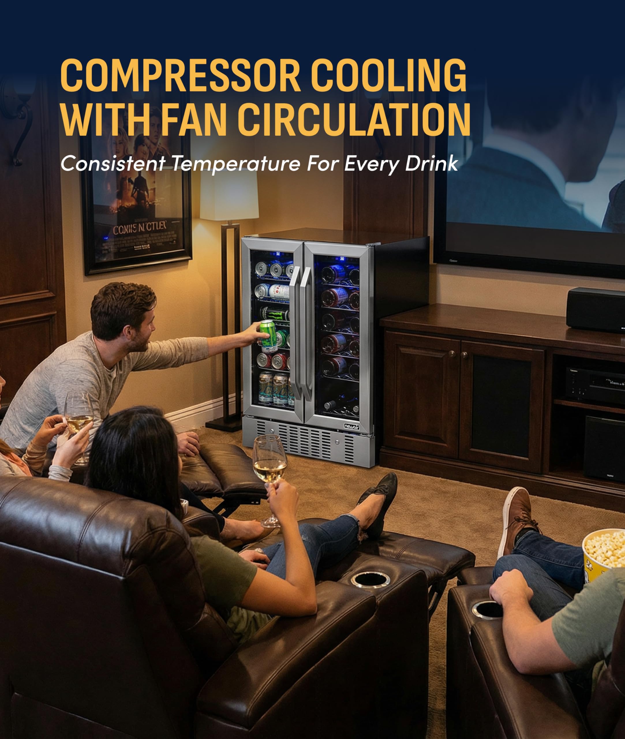 NewAir 24" Dual Zone Beverage Refrigerator & Wine Cooler For 18 Bottles & 60 Cans | Freestanding Or Built-In Under Counter Mini Fridge For Beer, Wine And Soda | Stainless Steel on Fridge.com - View 6