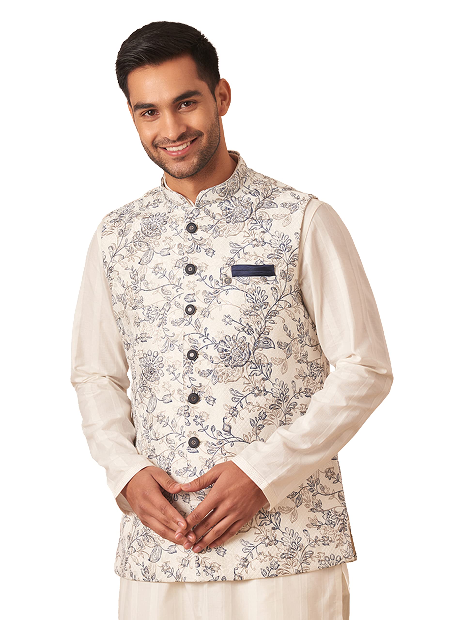 manyavar Men's Brocade Printed Nehru Jacket-picture-22