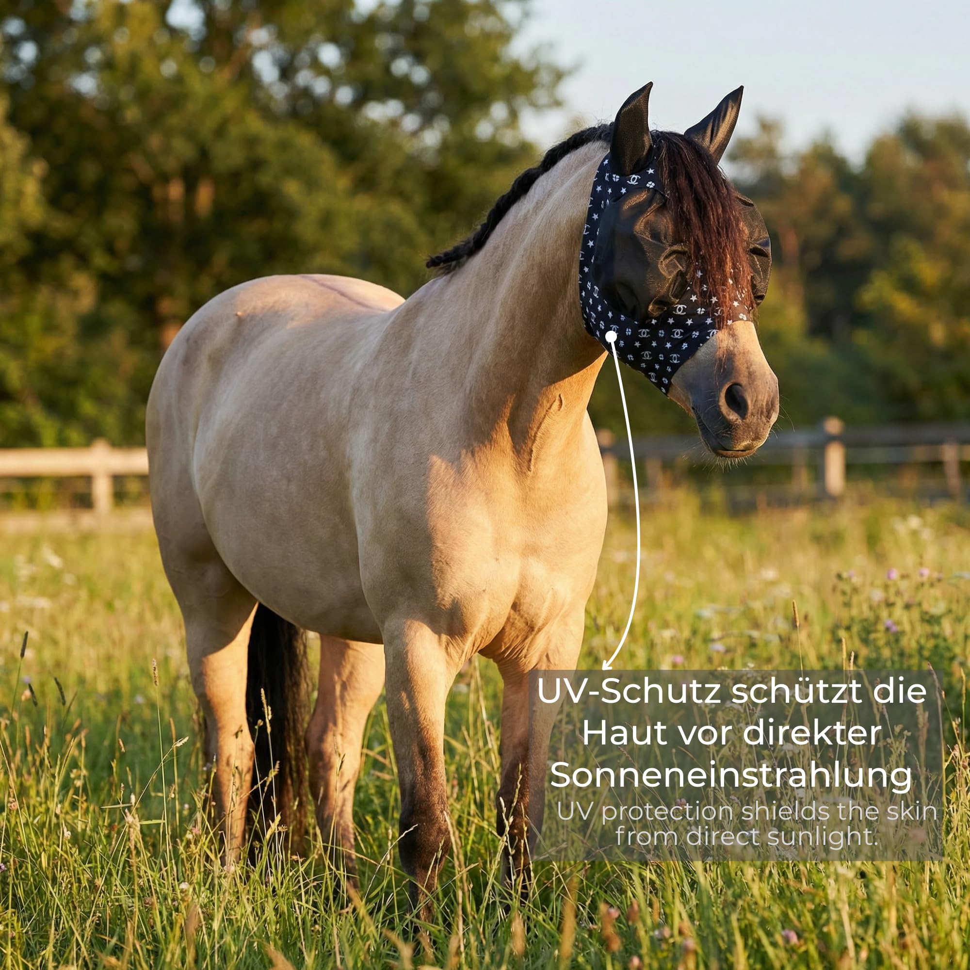 Imperial Riding Fliegenmaske „Trail Ride“ ohne Nasenschutz, Schwarz AOP, Full