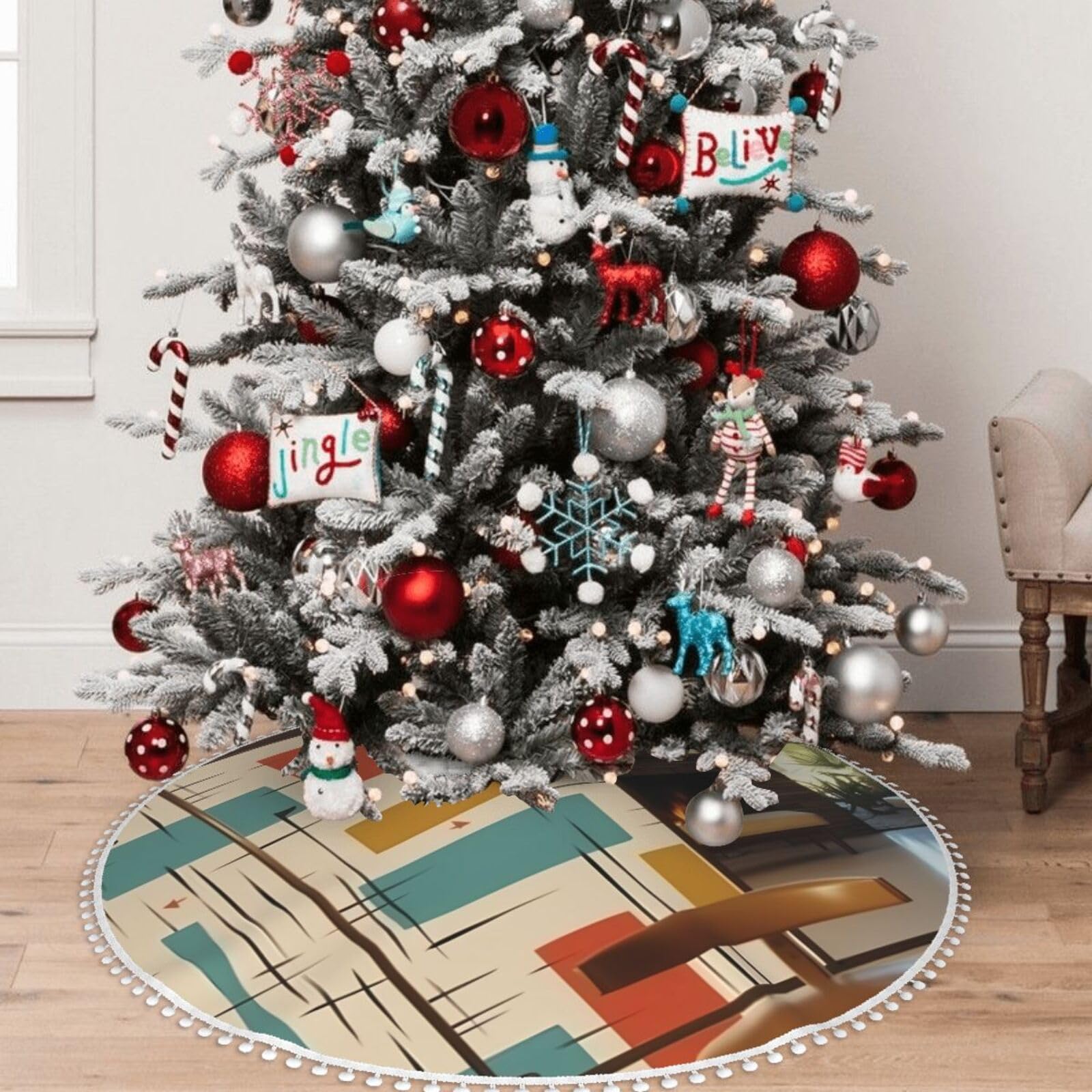 Jupe de sapin de Noël 121,9 cm cachant le pied d'arbre avec style