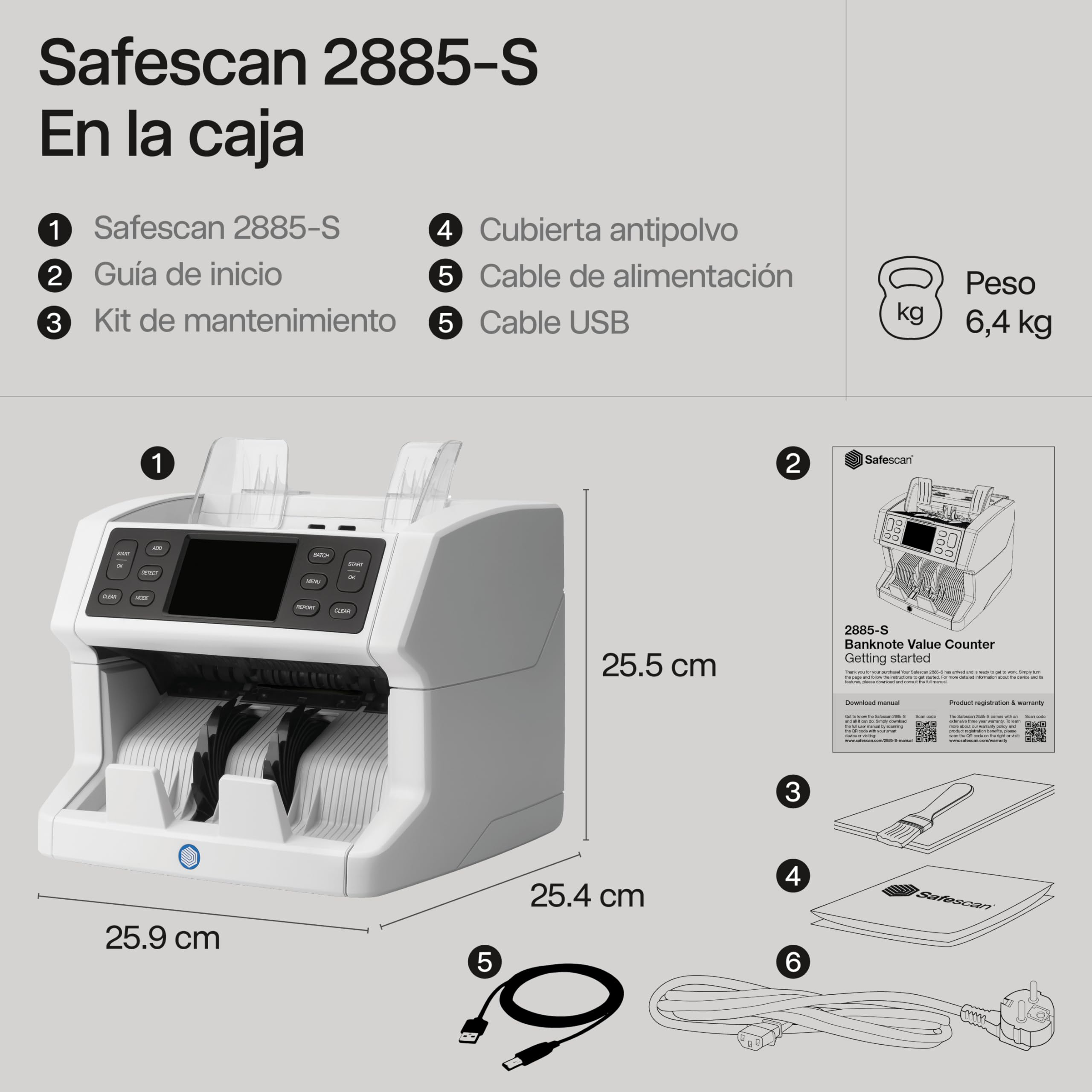 Safescan 2885-S Contadora de billetes, cuenta el valor de billetes mezclados incluyendo USD - Contadora detectora de billetes falsos en 7 puntos - Máquina para contar billetes con interfaz multilingüe