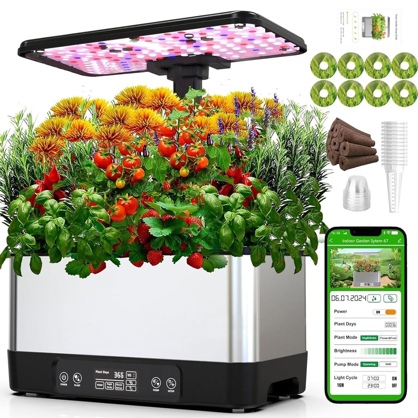 ZHJOPP Hydroponics Growing, 8 Holes Indoor Herb Garden with App Control,LED Customized Spectrum, 30cm Height Adjustable (Black)