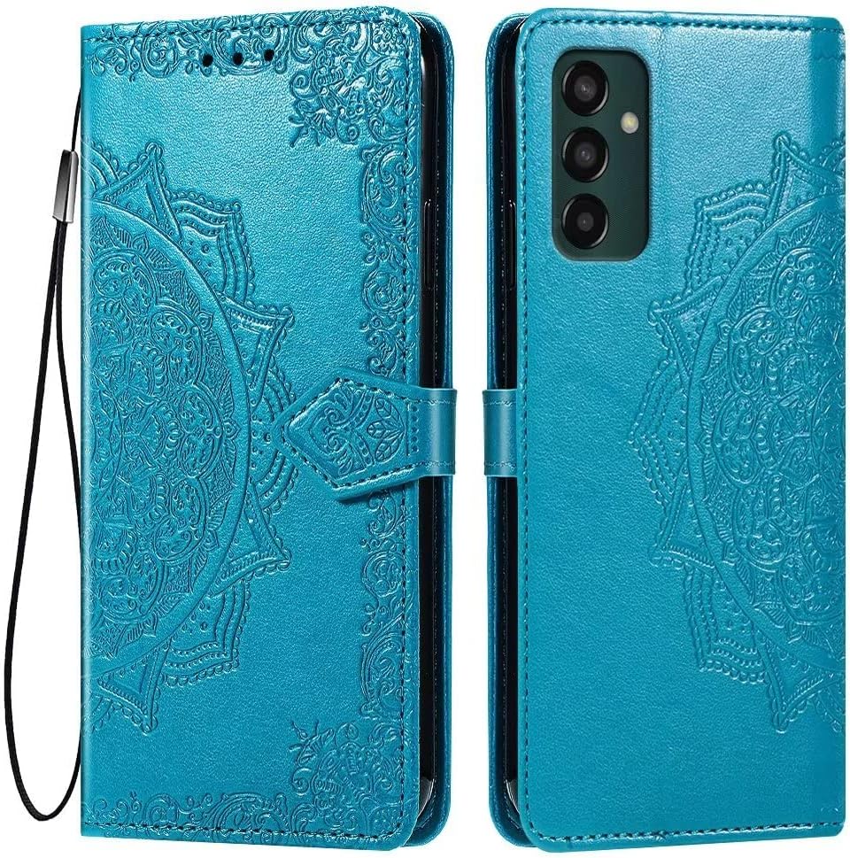 HONLEN Case for Samsung Galaxy M13 4G Mobile Phone Case 6.6 Inches Premium PU Leather Wallet Magnetic Closure Flip Case with 3 Card Slots Mandala Pattern Case Blue