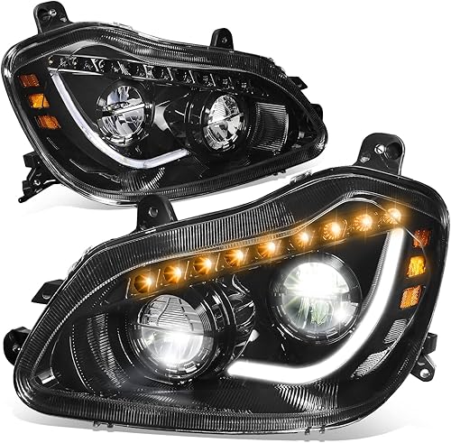 Miniatura 1 de Auto Dynasty Conjunto de faros LED DRL (LED completo) con señal de giro LED ámbar secuencial compatible con Kenworth T680 2013-2021, lado del