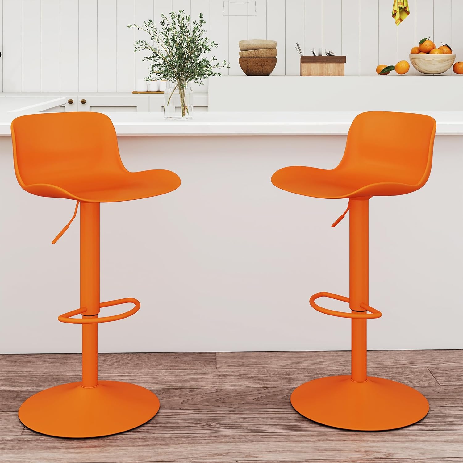 LSSBOUGHT Bar Stools, Swivel Counter Height Barstools with Plastic Shell Back, Adjustable Bar Chairs, Modern Armless Kitchen Island Stool (Orange, 2PCS)