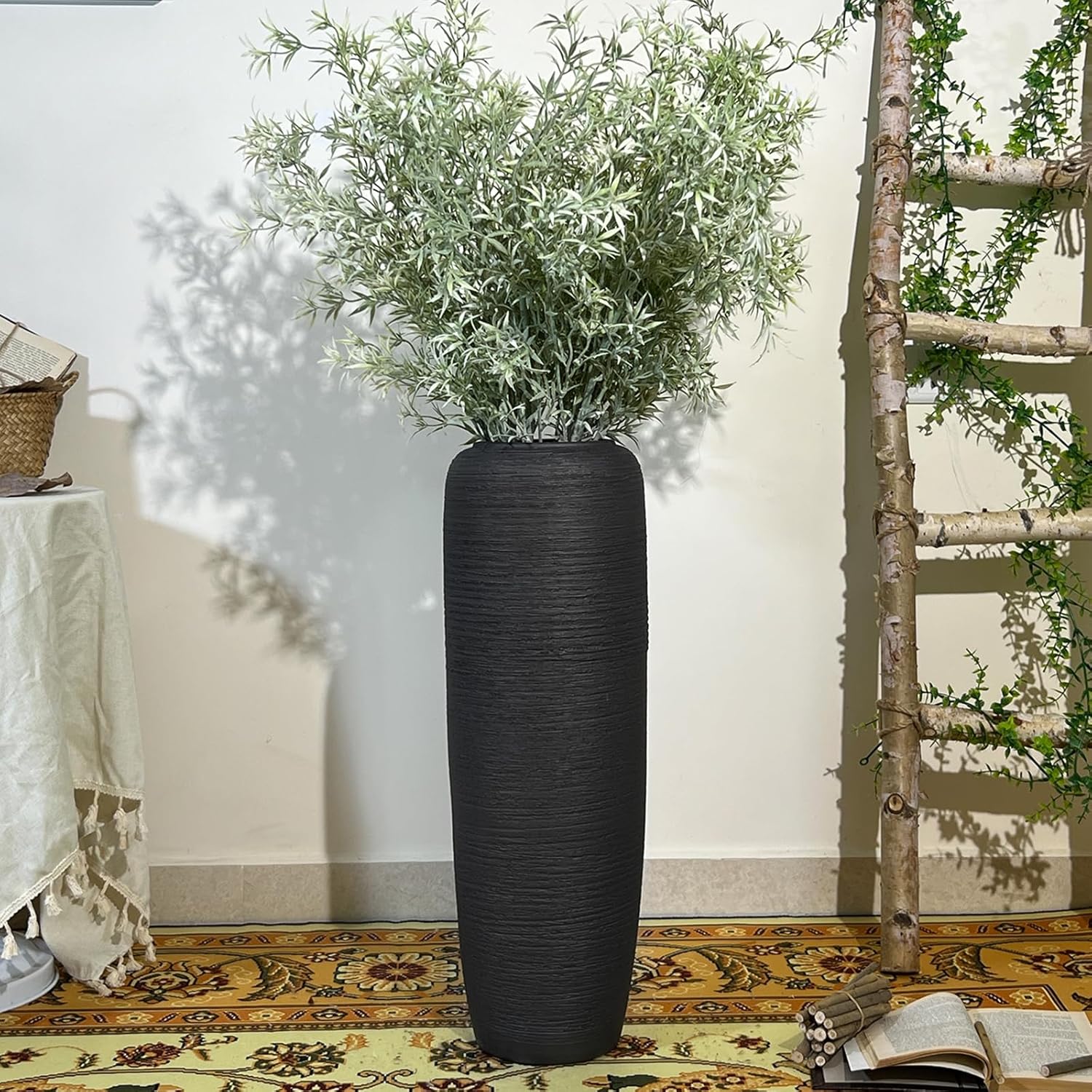 Large Rustic Ceramic Black Vase,23.6 Inch Tall Pottery Farmhouse Decor Floor Vase Vintage Flower Vases for Home Living Room Entryway Table Centerpiece Decor,Terracotta Vases,Wedding Gift Black 23.6 Inch