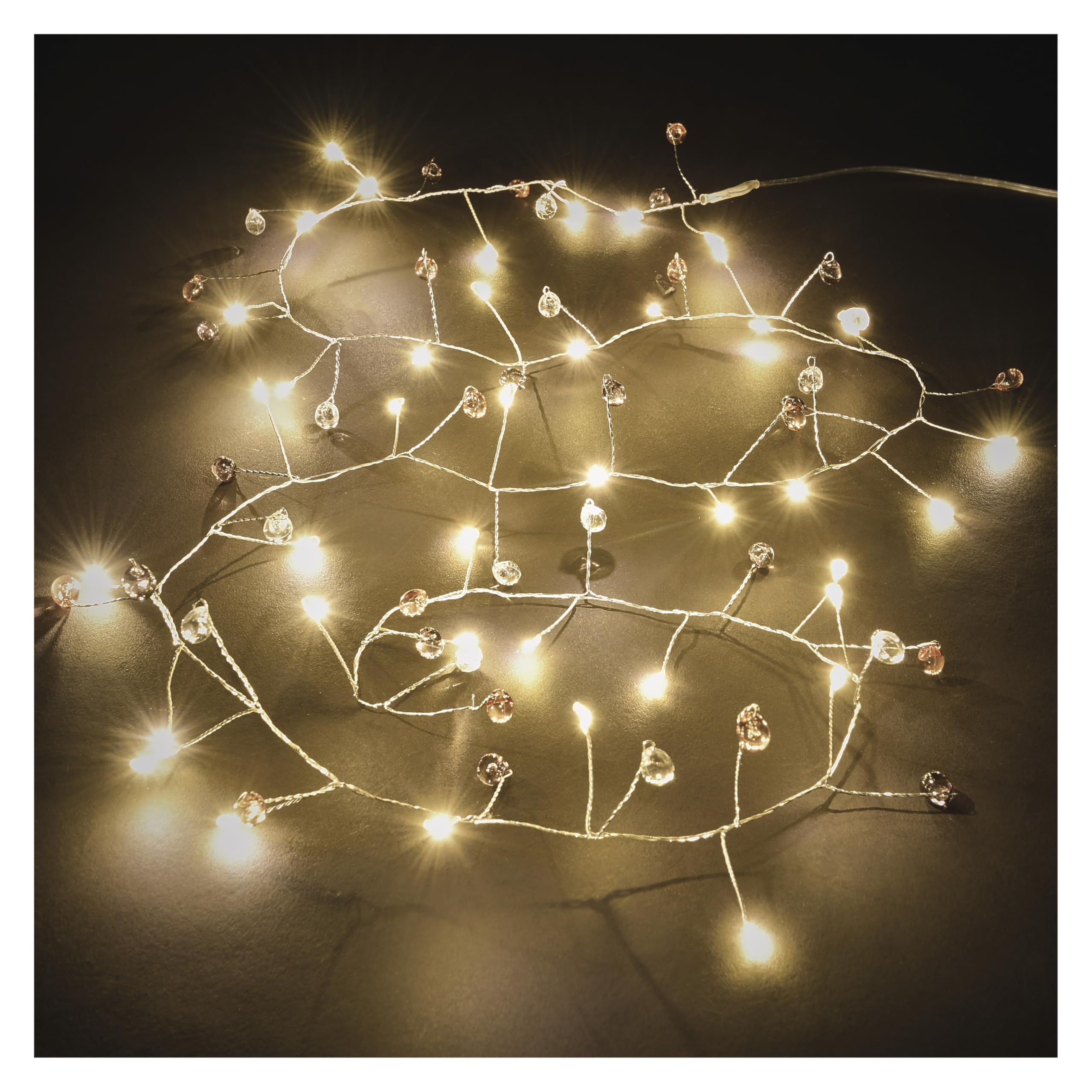EMOS - LED Glass Stone Garland 120 cm - Gemstones and 40 LEDs Warm White on Cluster Wire - 6/18h Timer, 30cm Cable, Battery Operated (3X AA) - Lifetime 10000 h - for Indoor use - Multicoloured