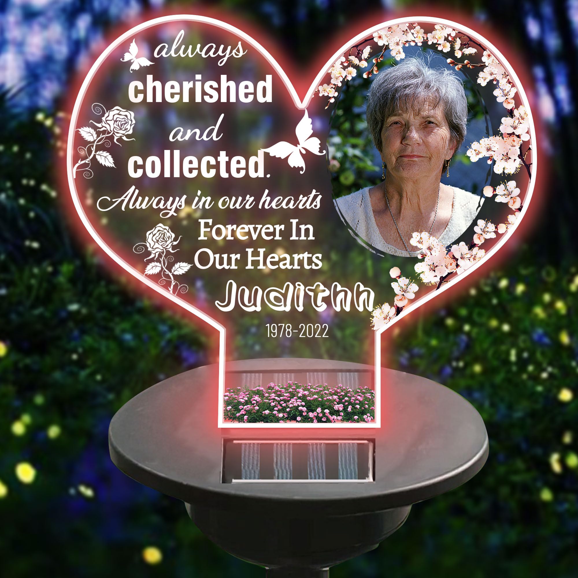 Certykllp Personalized Memorial Garden Solar Outdoor Lights with Photo Name Custom Grave Decor Solar Lights for Sympathy Gifts for Loss of Loved One in Loving Memory Memorial Gift (A-Heart -3) — image 1