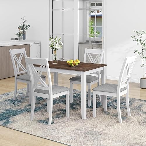 Harper & Bright Designs Juego de mesa de comedor de madera rústica de 5 piezas, juego de mesa de cocina minimalista de madera para 4 personas con
