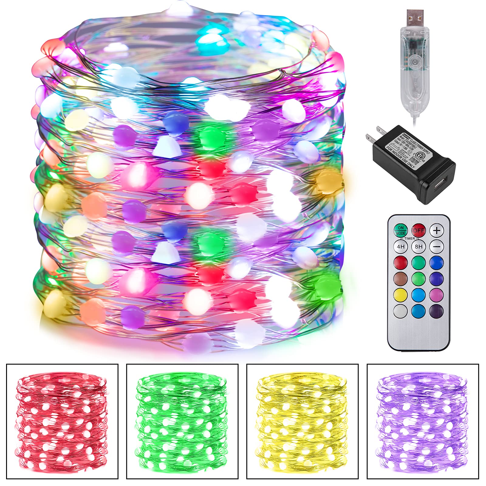 Fairy String Lights Battery Operated, 2 Pack 33ft 100 LED Twinkle Lights with Remote Waterproof Firely Starry String Lights for Bedroom Indoor Outdoor Wedding Dorm Decor Warm White